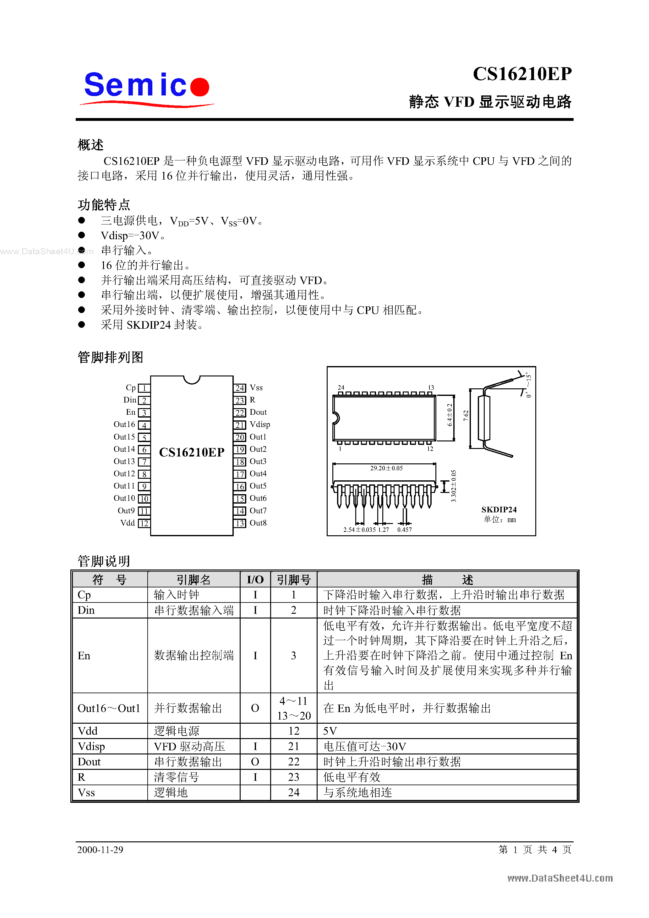 Даташит на микросхему CS16210EP страница 1 Даташит CS16210EP - CS16210EP страница 1