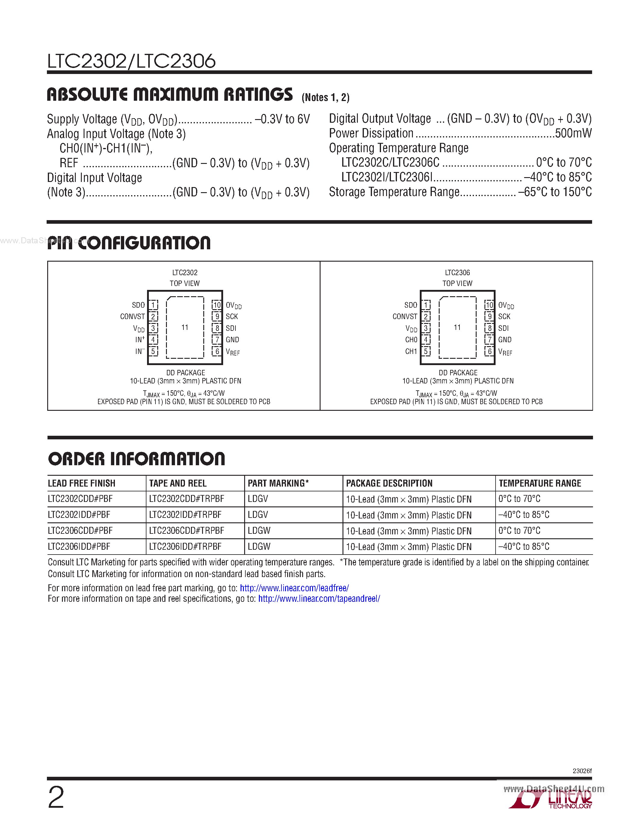 Datasheet LTC2302 - (LTC2302 / LTC23026) 12-Bit ADC page 2