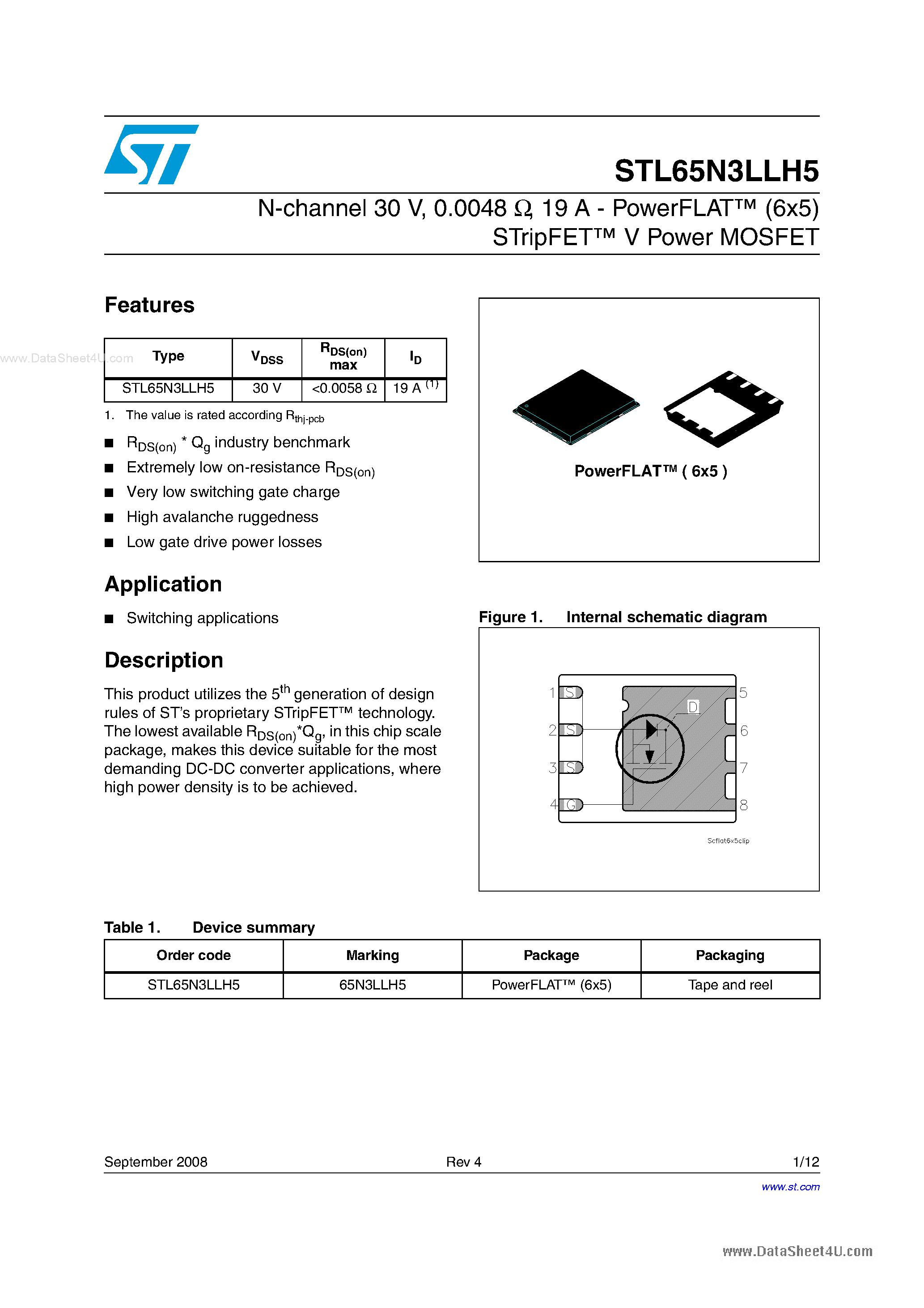 Datasheet STL65N3LLH5 - N-channel Power MOSFET page 1