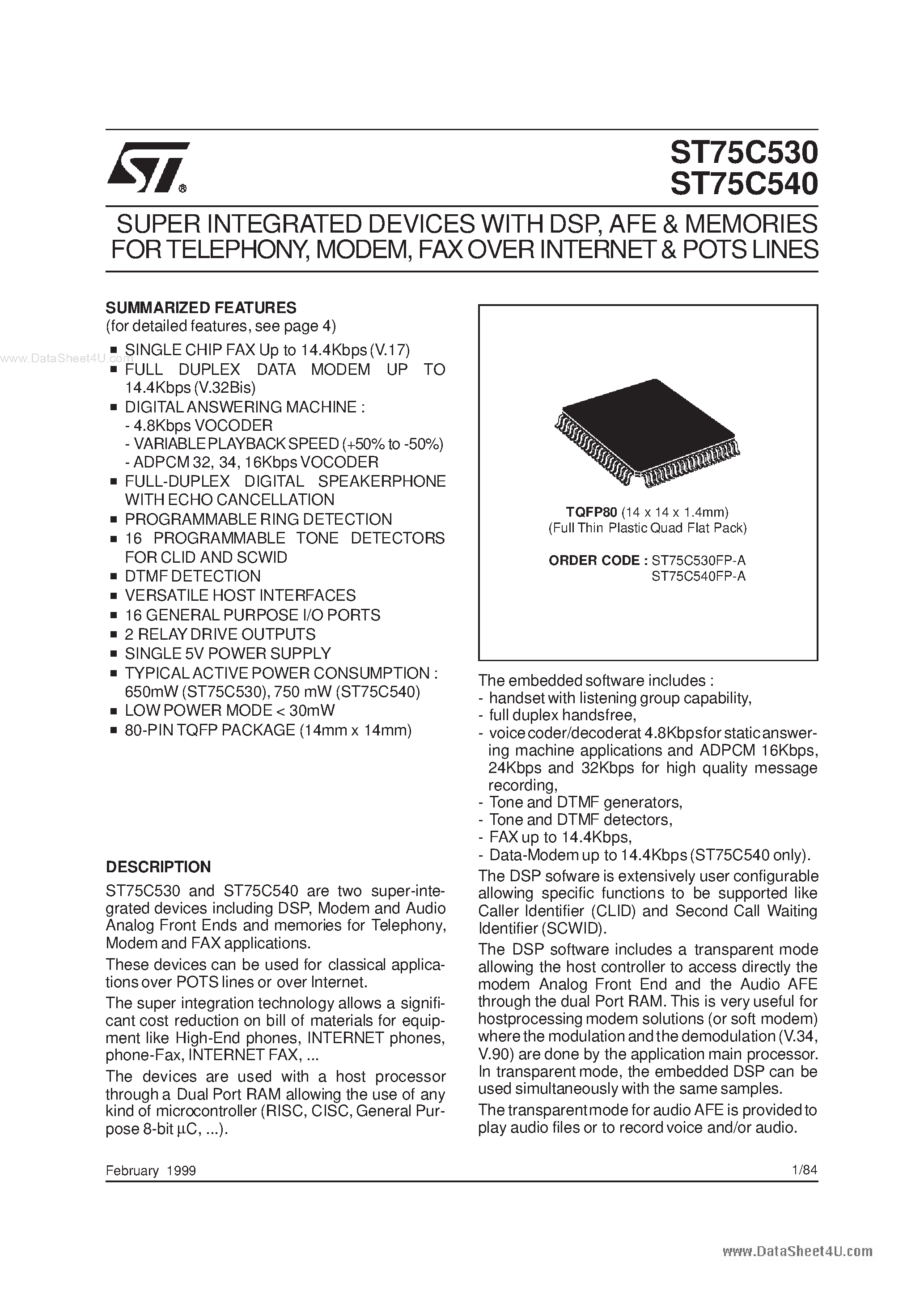 Datasheet ST75C540 page 1 Datasheet ST75C540 - SUPER INTEGRATED DEVICES page 1