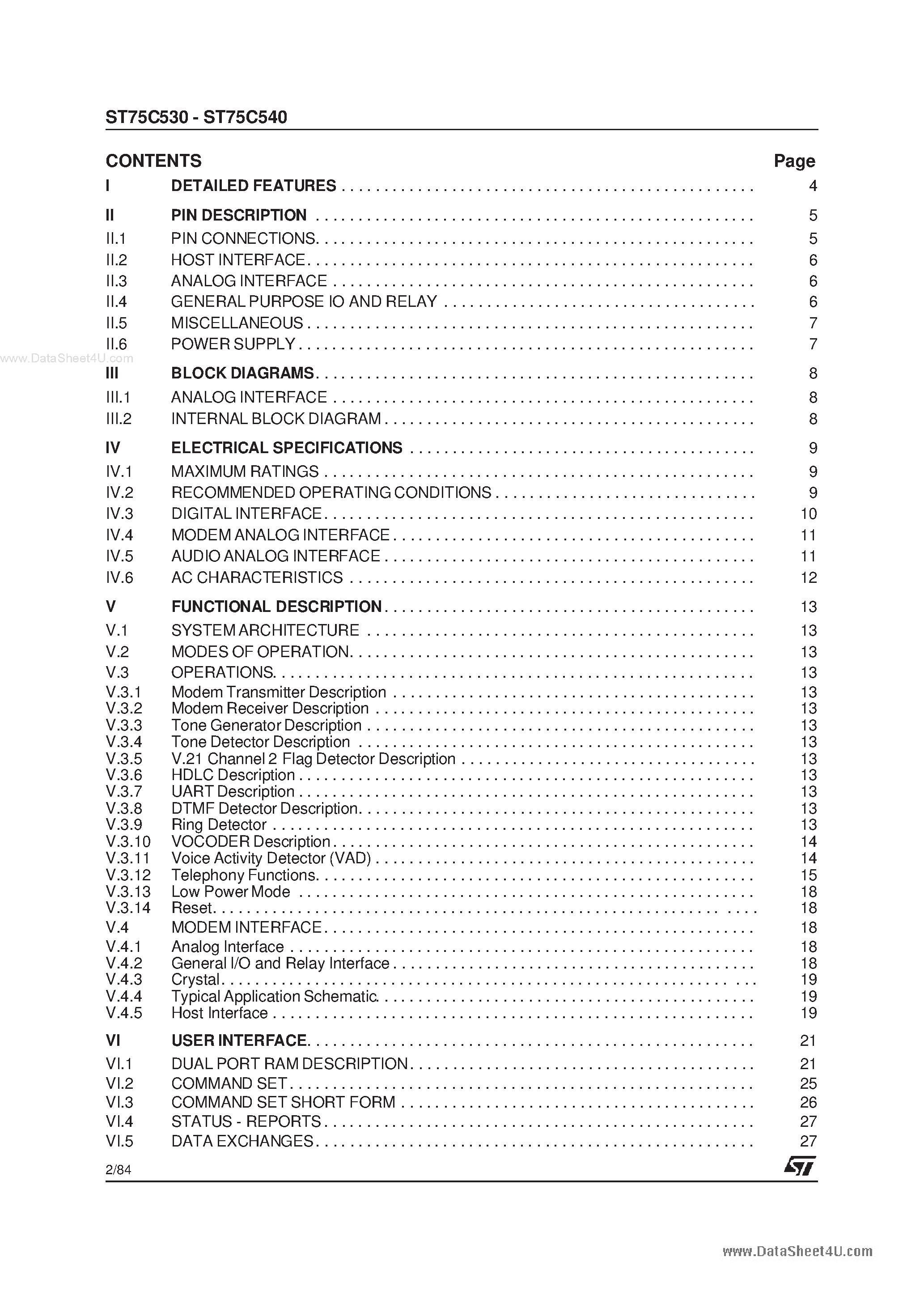 Datasheet ST75C540 page 2 Datasheet ST75C540 - SUPER INTEGRATED DEVICES page 2