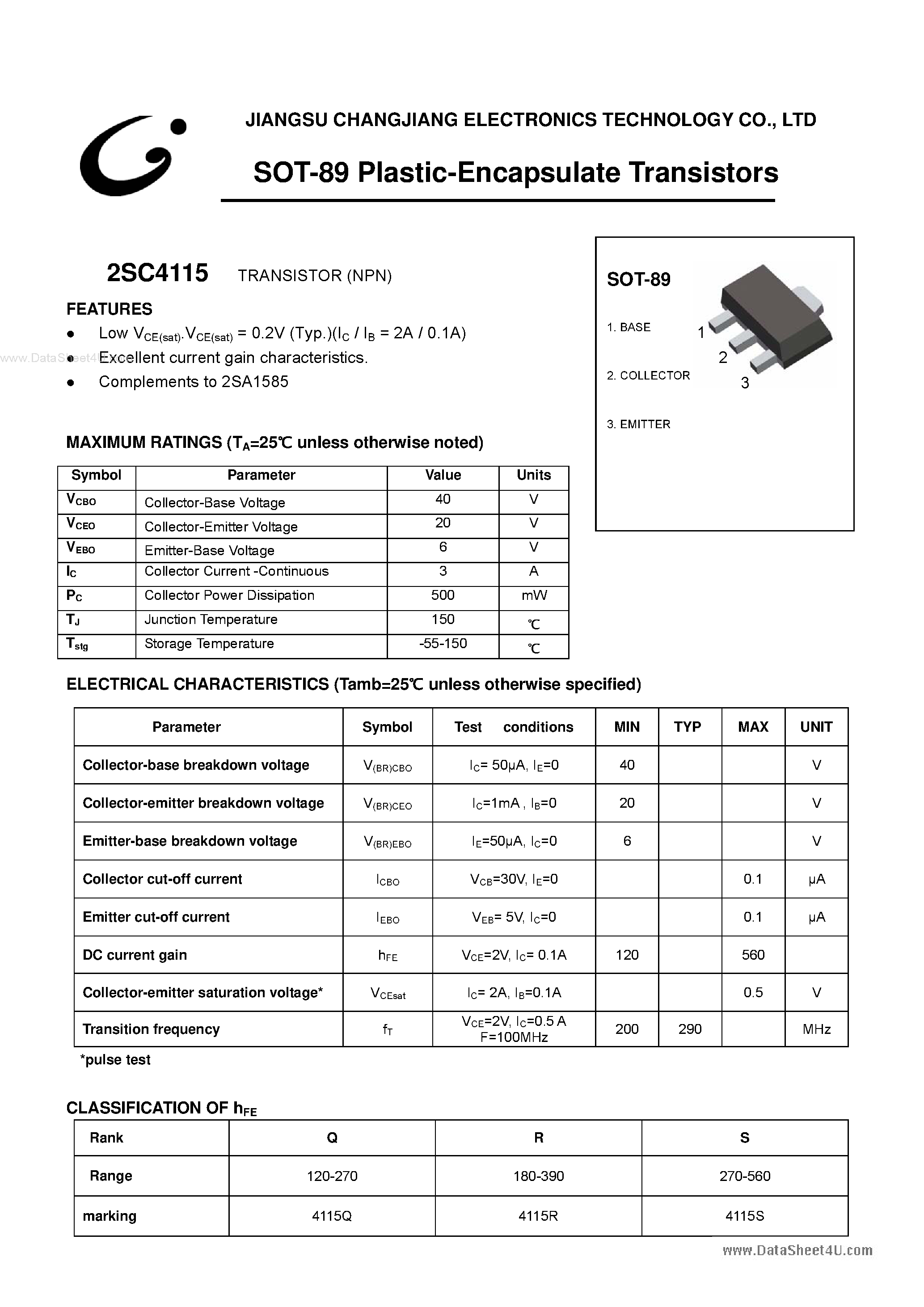 Datasheet C4115 - Search -----> 2SC4115 page 1