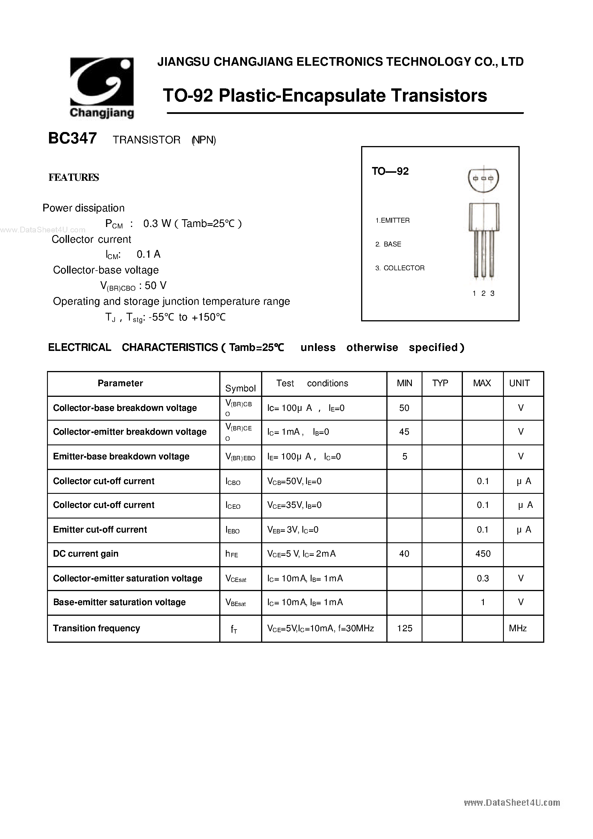 Datasheet BC347 - TRANSISTOR page 1