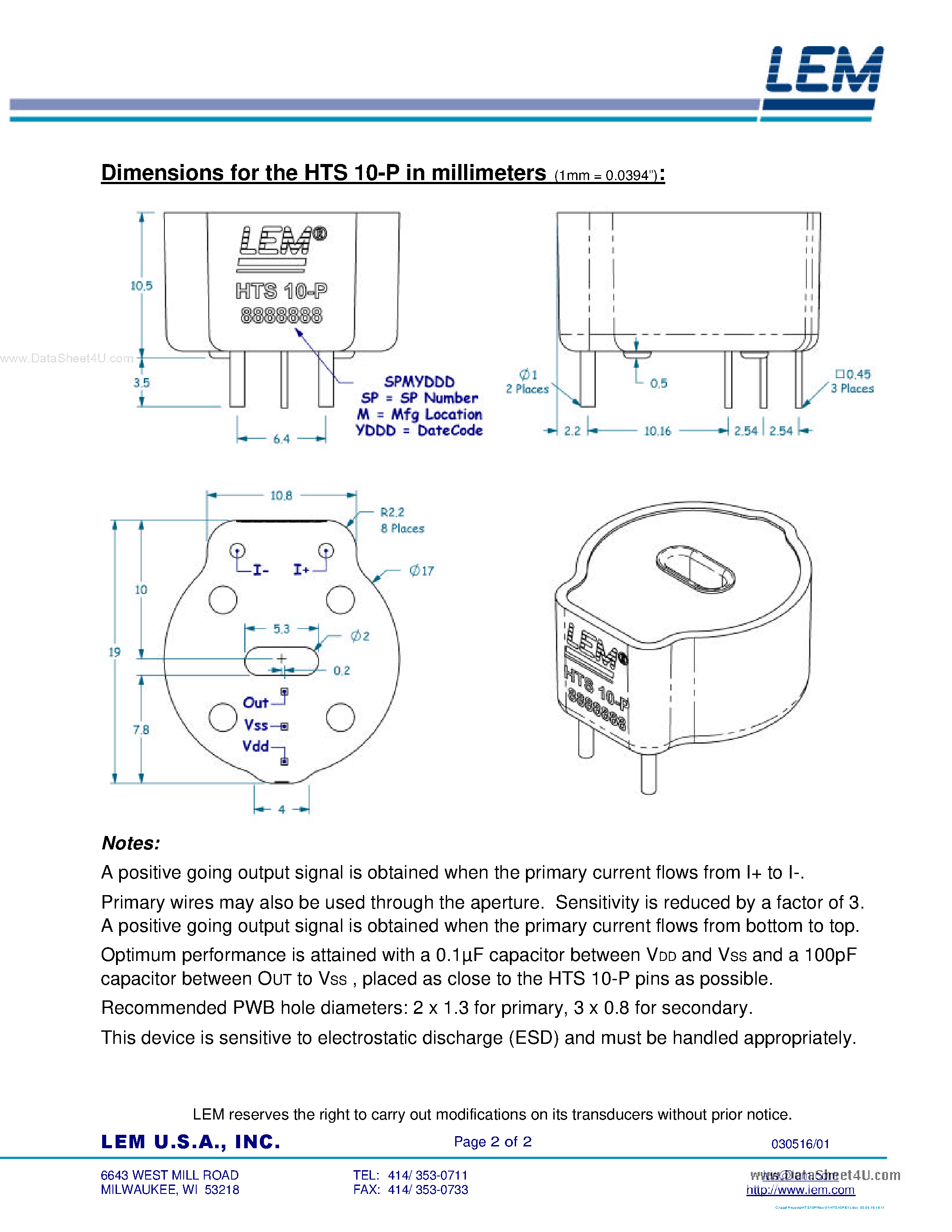 Даташит HTS10-P - Current Transducer страница 2