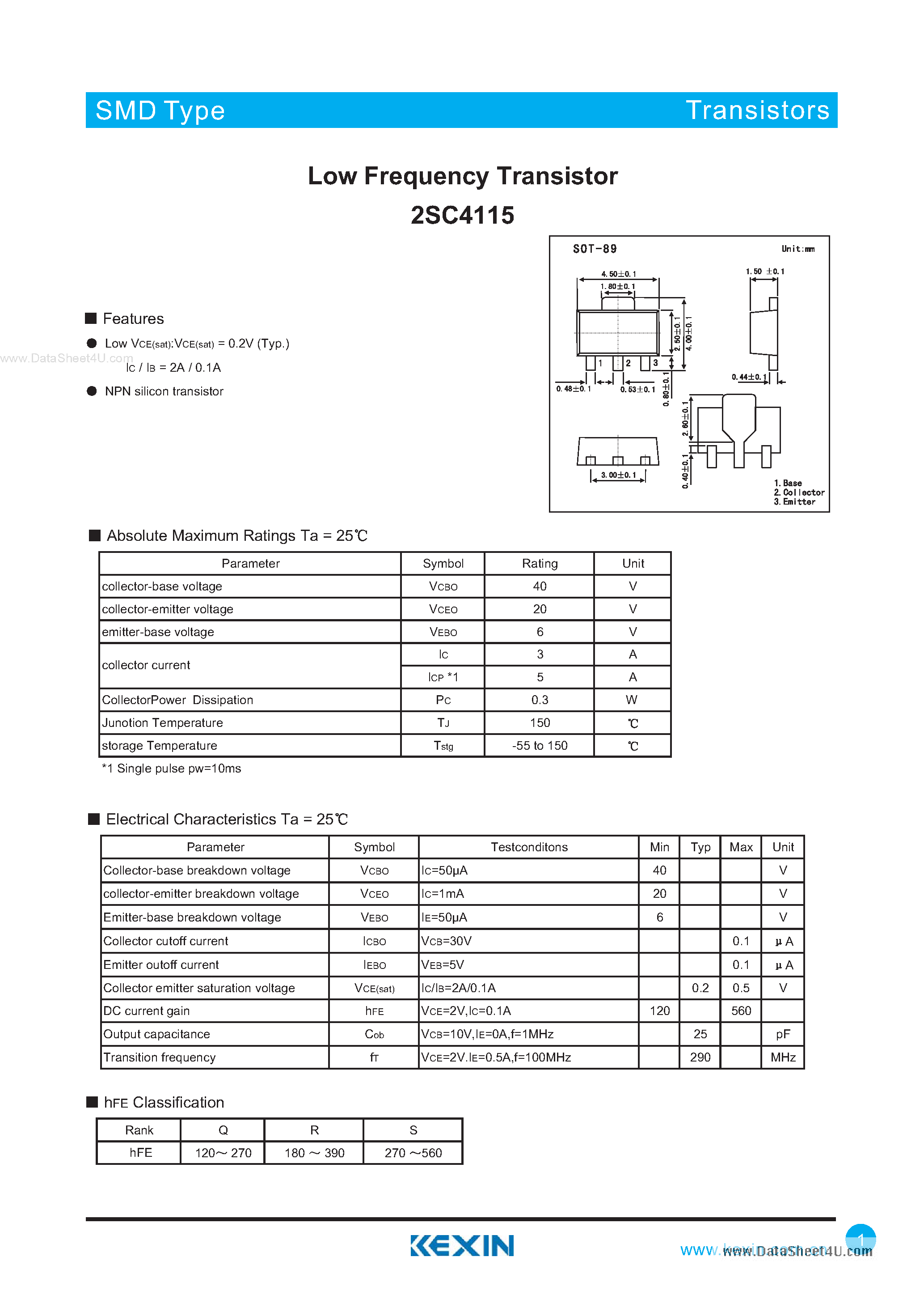 Даташит 2SC4115 - Transistor страница 1