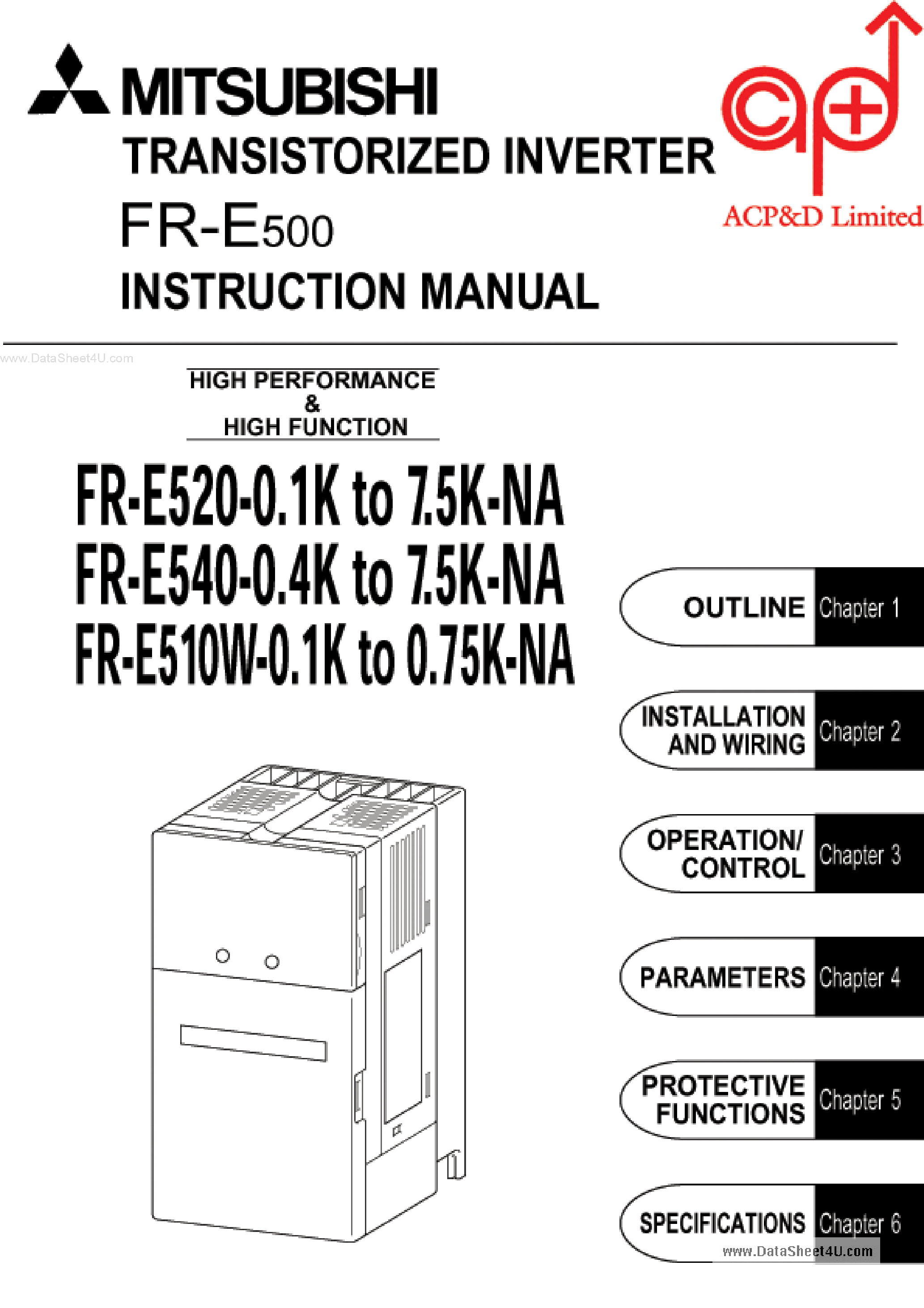 Datasheet FR-E510W-xxK-NA - Transistorized Inverter page 1