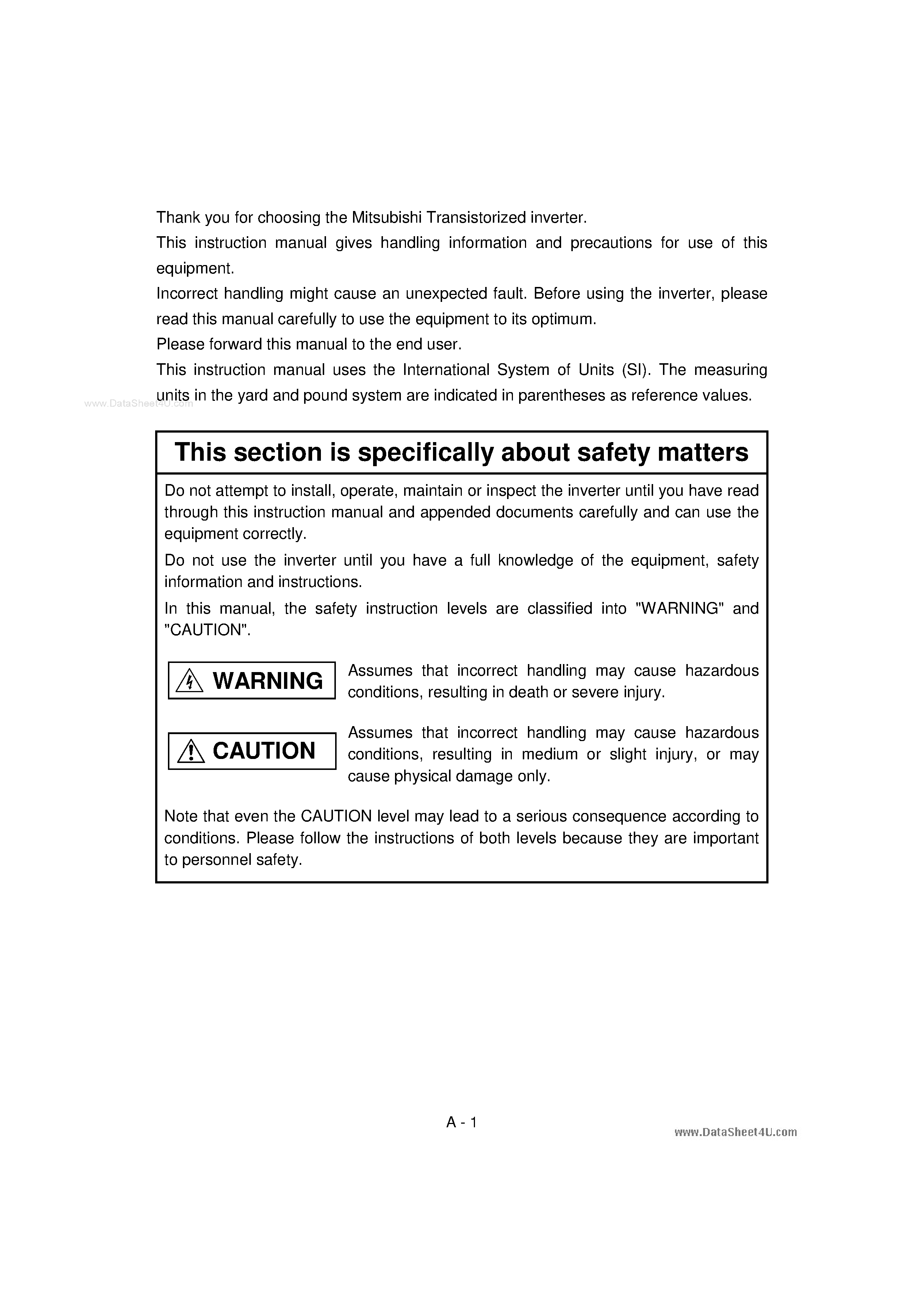 Datasheet FR-E510W-xxK-NA - Transistorized Inverter page 2