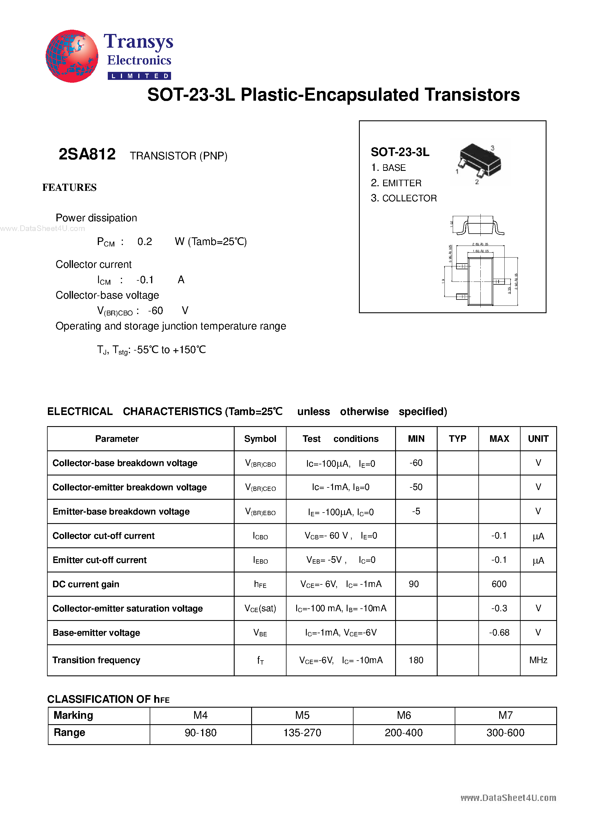 Datasheet 2SA812 - Plastic-Encapsulated Transistors page 1