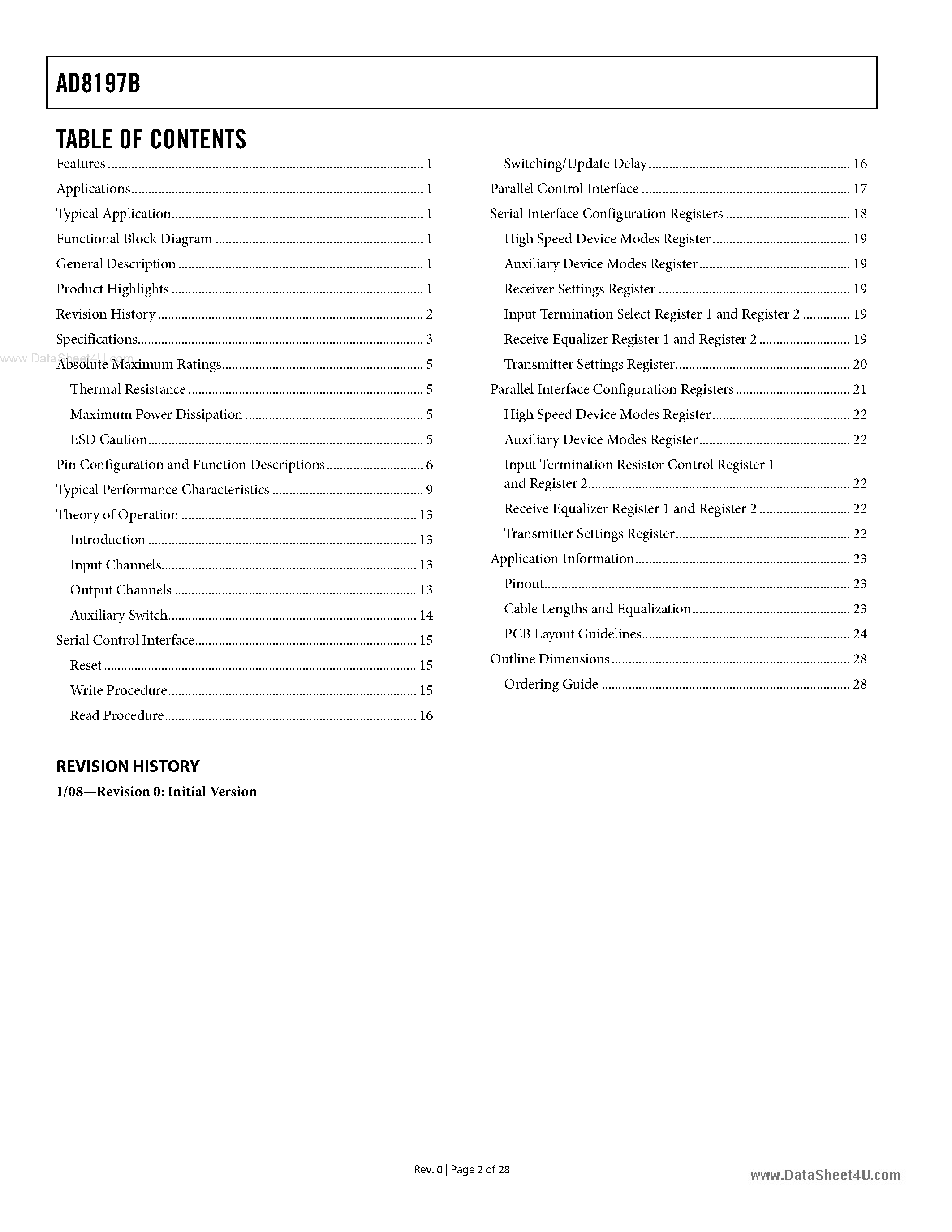 Datasheet AD8197B - 4:1 HDMI/DVI Switch page 2