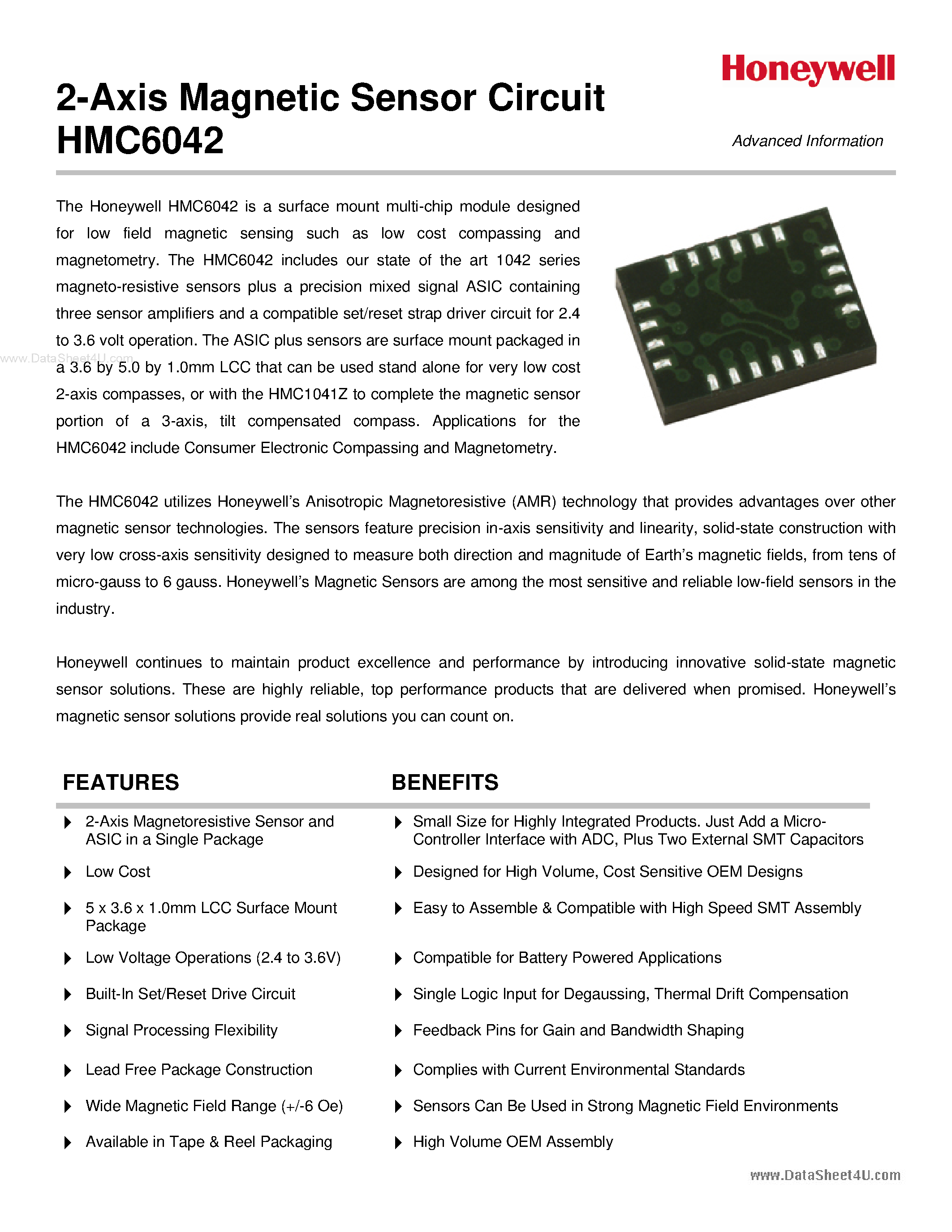 Даташит HMC6042 - 2-Axis Magnetic Sensor Circuit страница 1