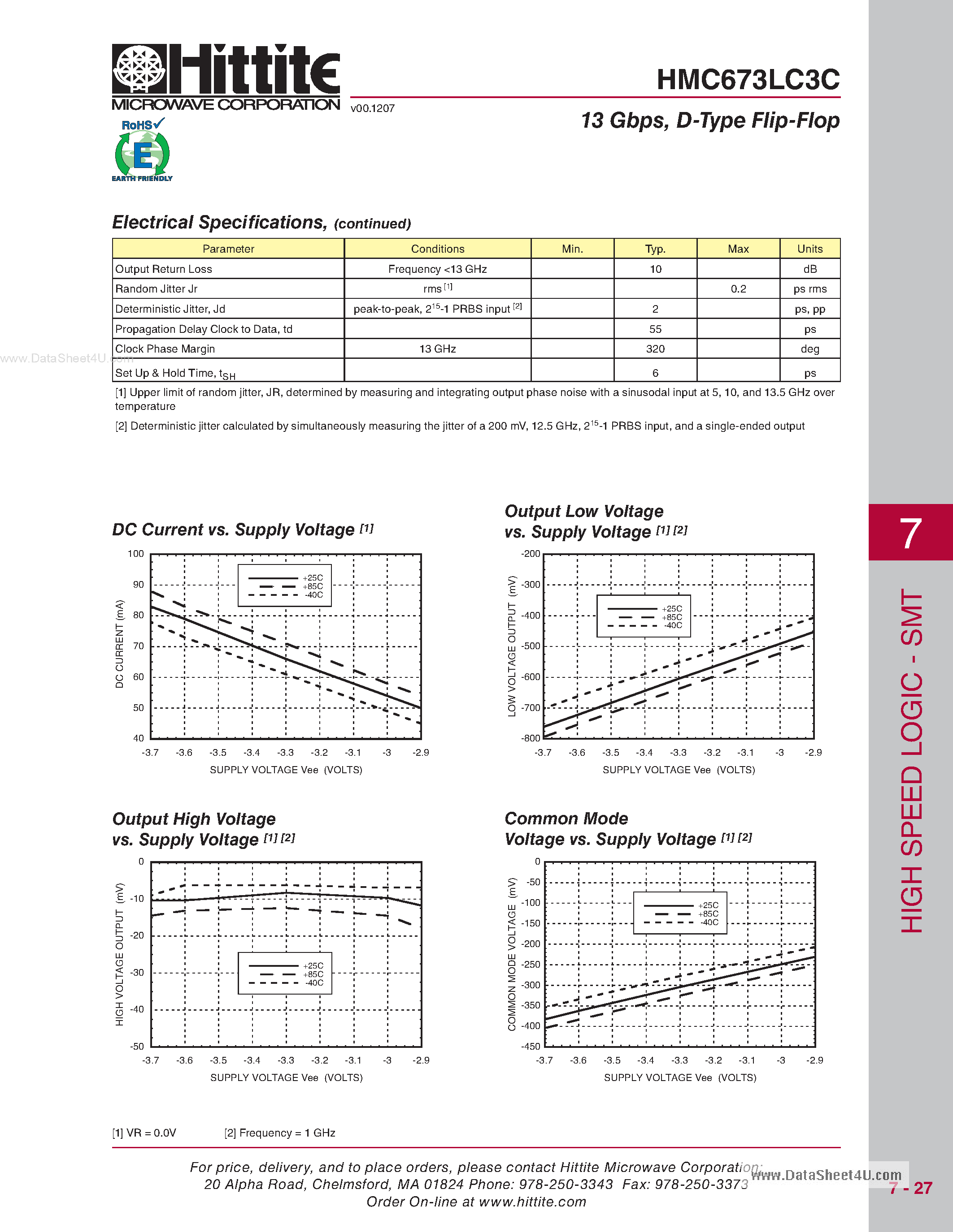 Даташит HMC673LC3C - D-Type Flip-Flop страница 2