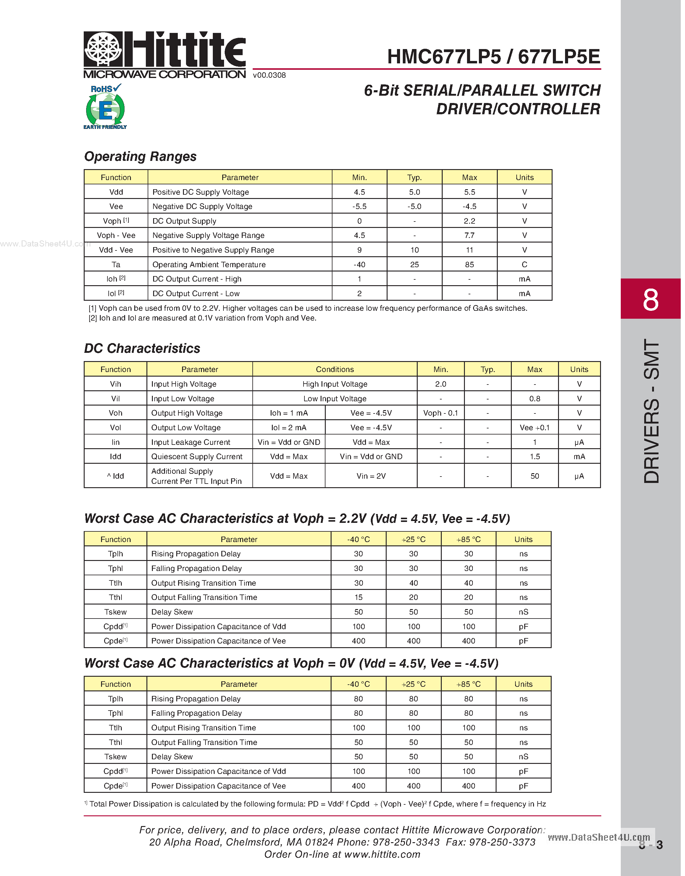 Datasheet HMC677LP5 - 6-Bit Serial/Parallel Switch Driver/Controller page 2