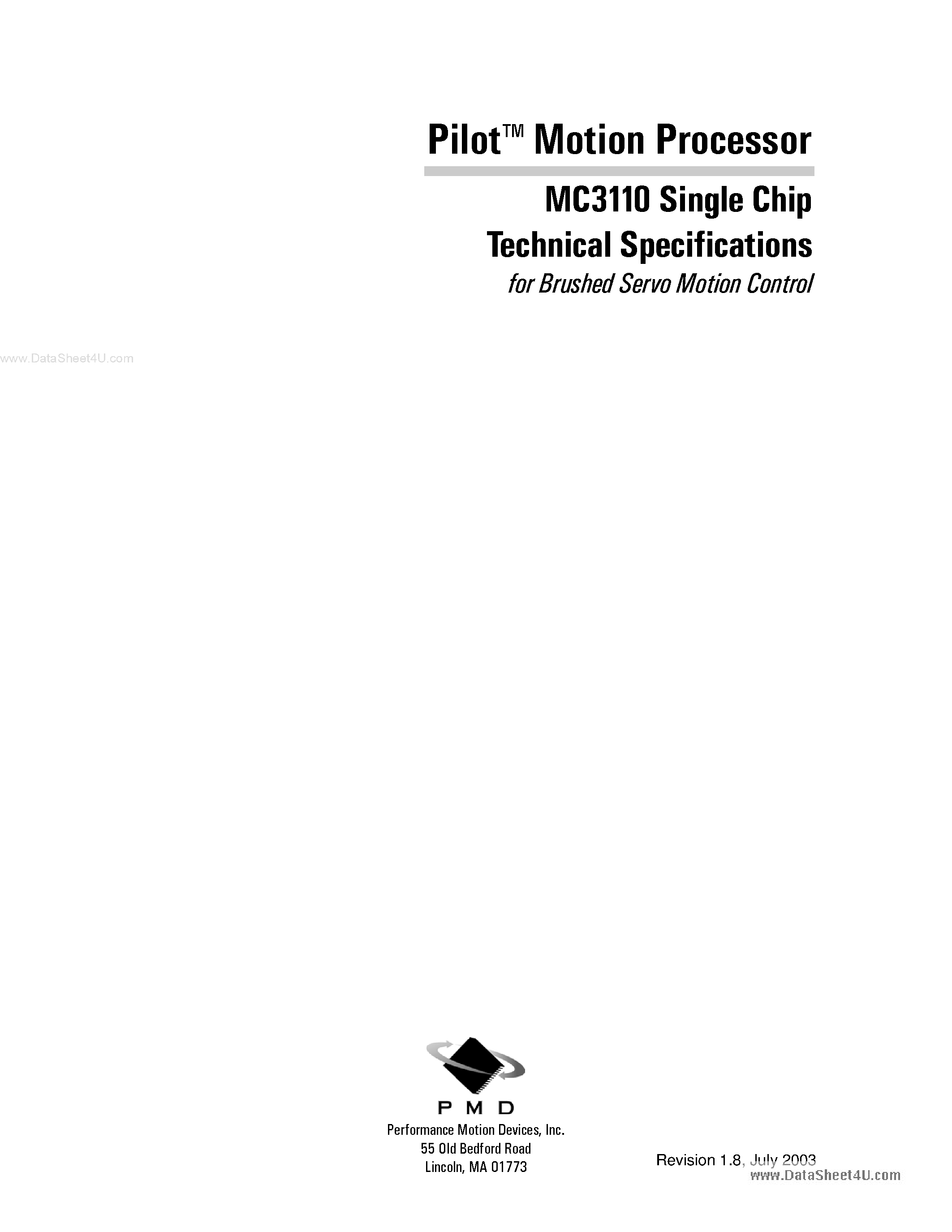 Даташит MC3110 - Motion Processor страница 1