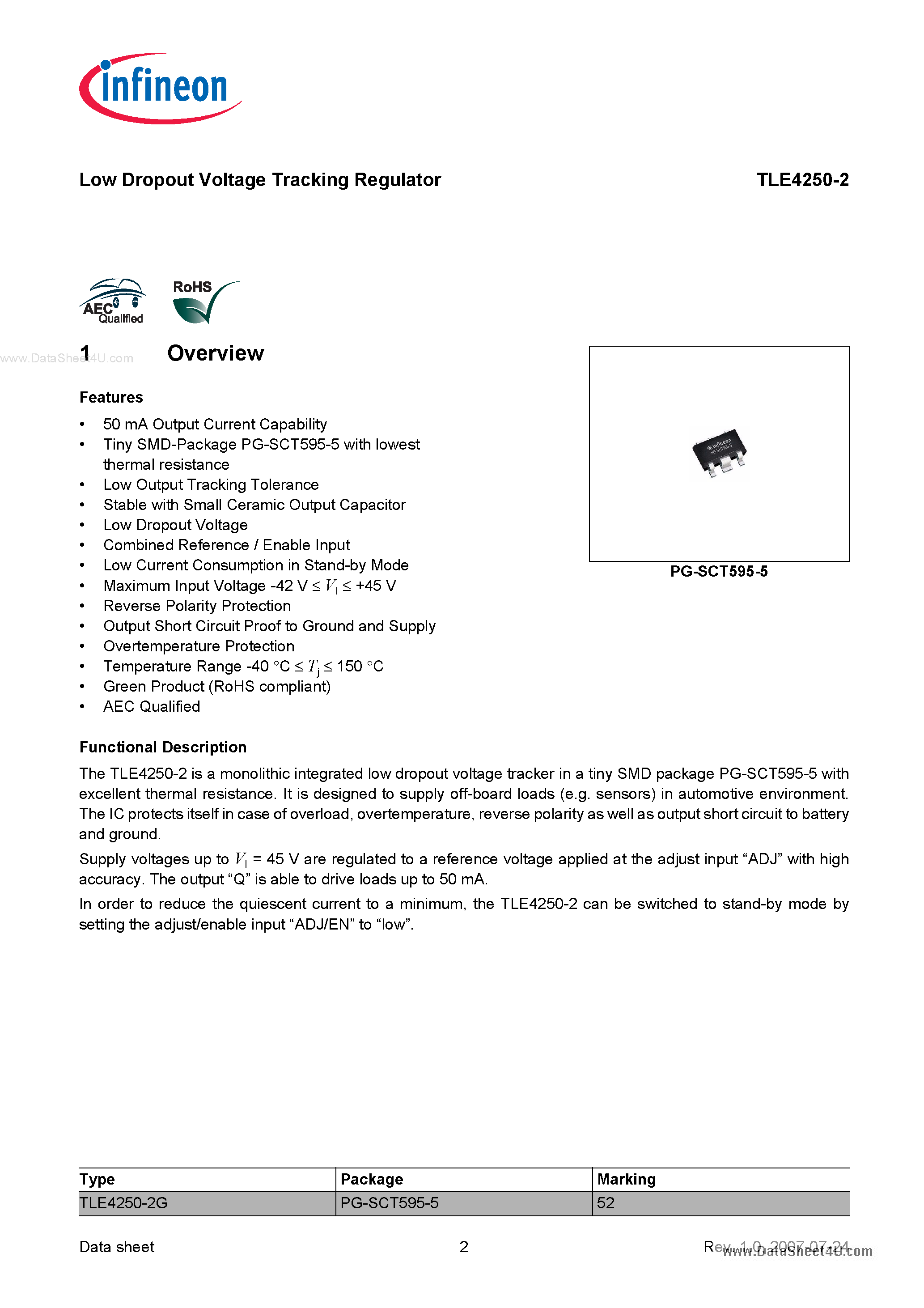 Datasheet TLE4250-2 - Low-Drop Voltage Tracking Regulator page 2