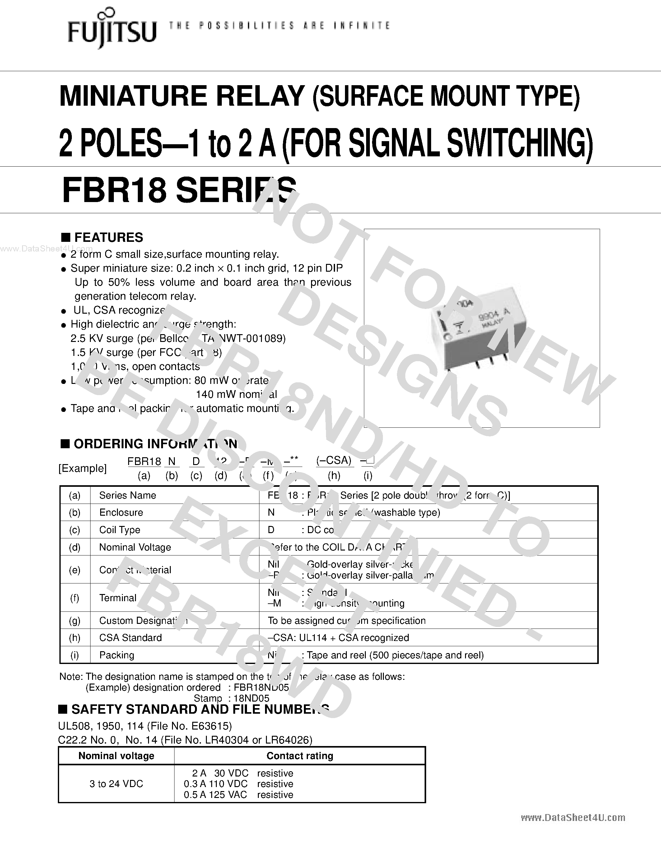 Даташит FBR18 - MINIATURE RELAY страница 1