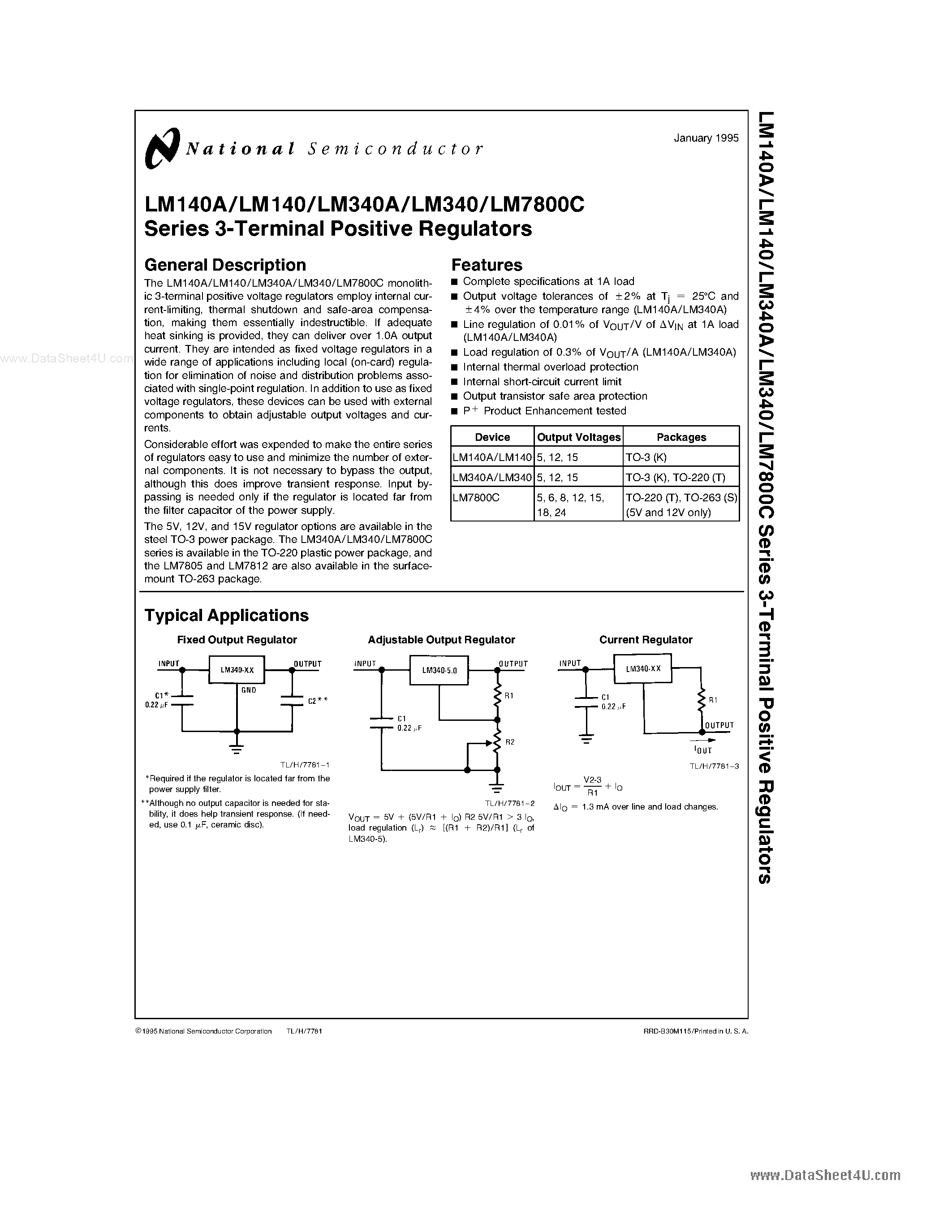 Datasheet LM-340 - Series 3-Terminal Positive Regulators page 1