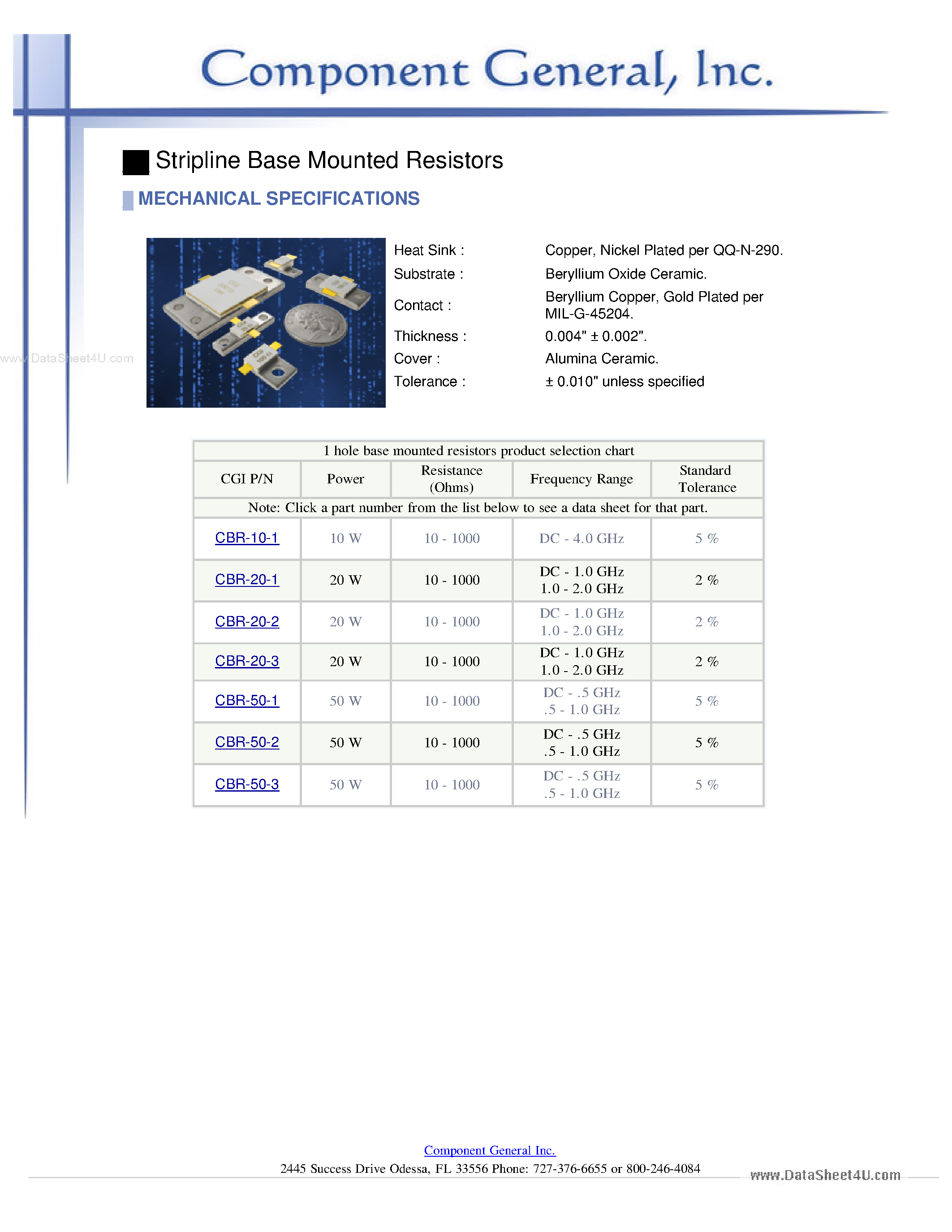 Datasheet CBR-10-1 - (CBR-x0-x) 1 Hole Base Mounted Resistors page 1