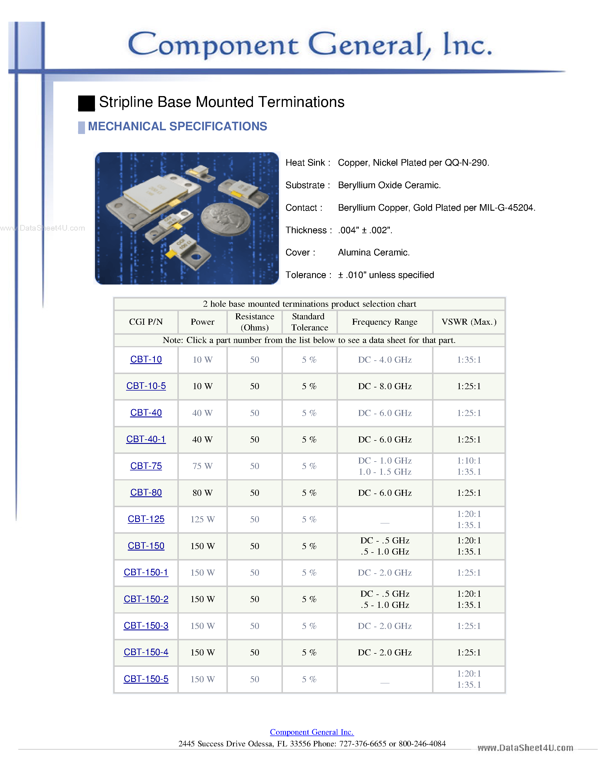 Datasheet CBT-10 - (CBT-xxx) 2 Hole Base Mounted Terminations page 1