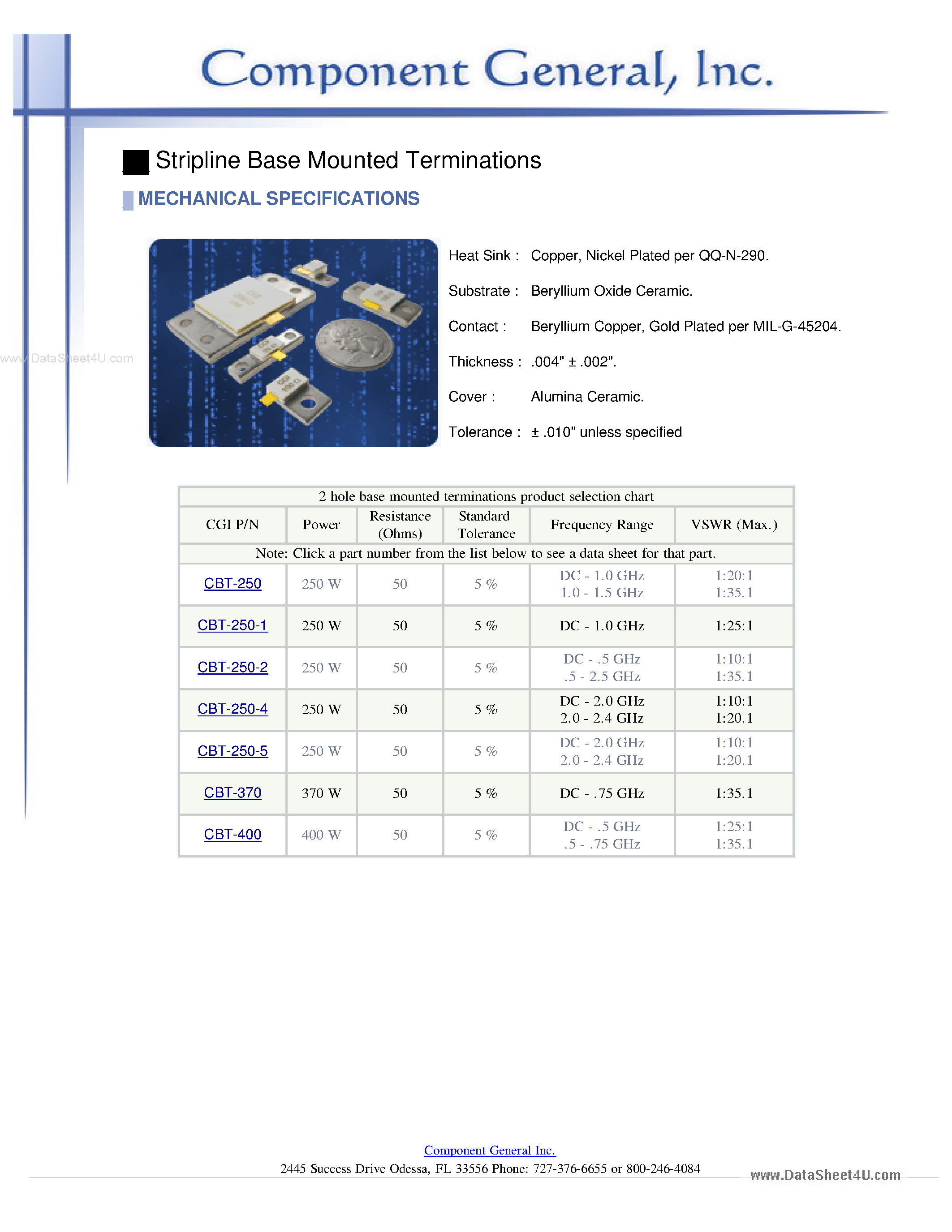 Datasheet CBT-10 - (CBT-xxx) 2 Hole Base Mounted Terminations page 2