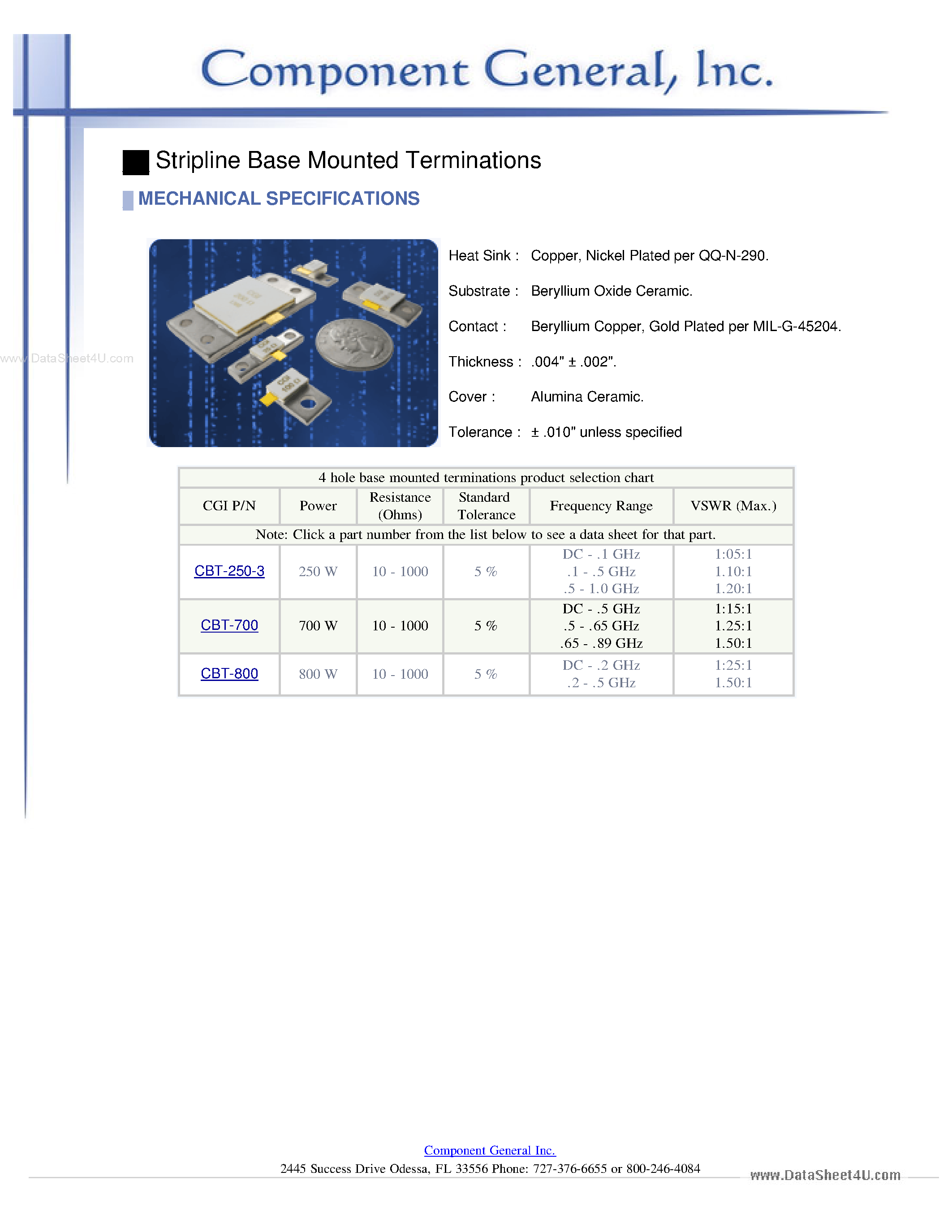 Datasheet CBT-250-3 - (CBT-xxx) 4 Hole Base Mounted Terminations page 1