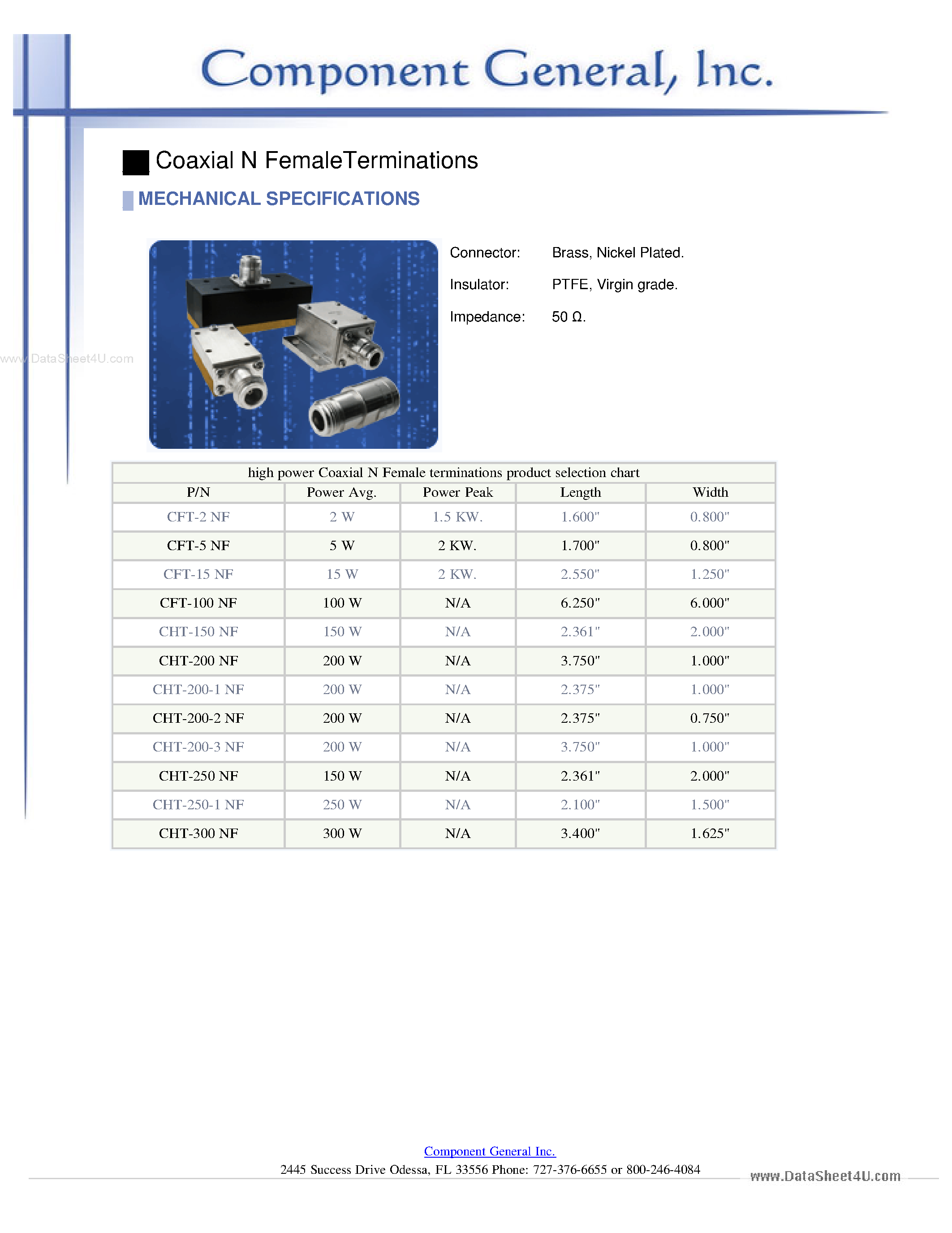 Datasheet CFT-100NF - (CFT-xxNF) Coaxial N Female Terminations page 1