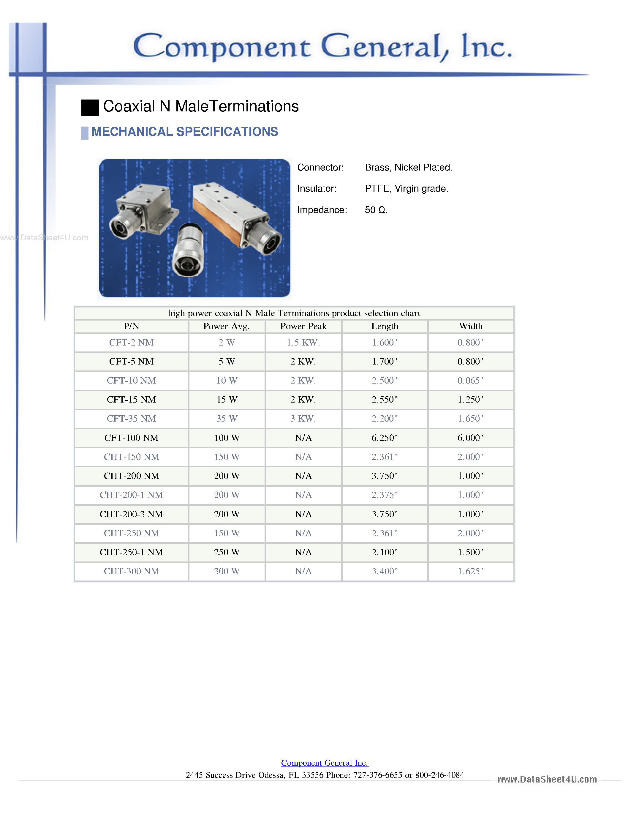 Datasheet CFT-100NM - (CFT-xxNM) Coaxial N Male Terminations page 1
