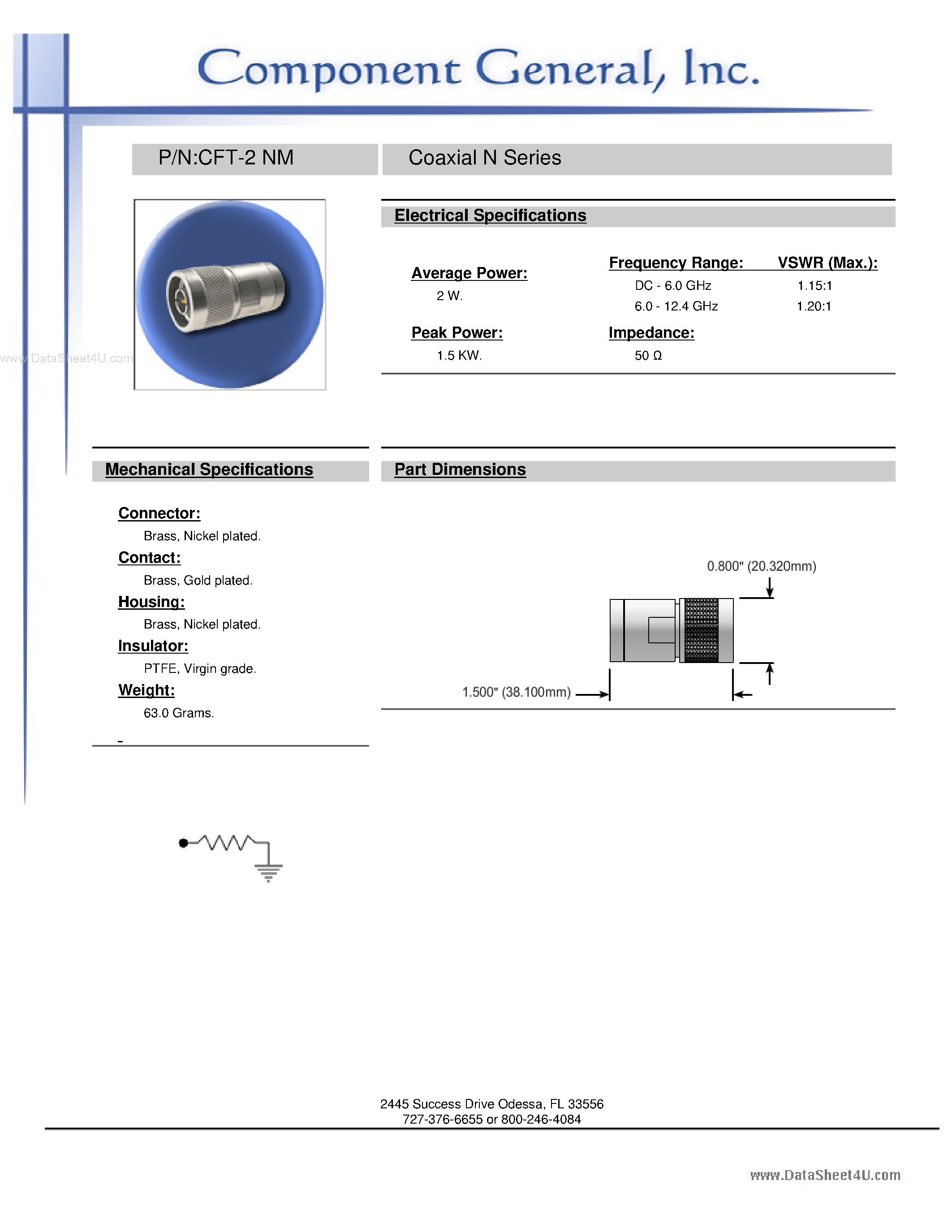 Datasheet CHT-150NM - (CHT-xxNM) Coaxial N Male Terminations page 2