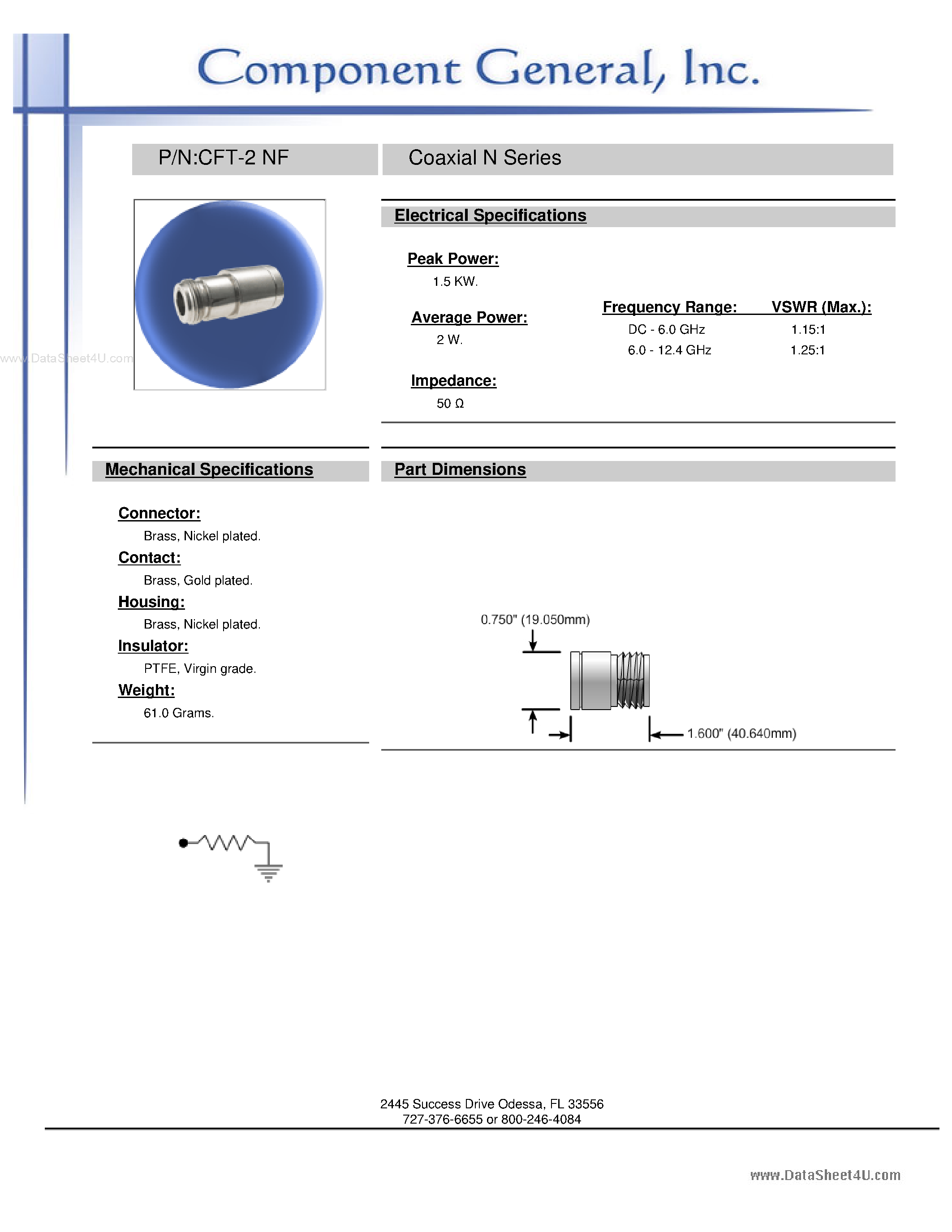 Datasheet CHT-150NF - (CHT-xxNF) Coaxial N Female Terminations page 2
