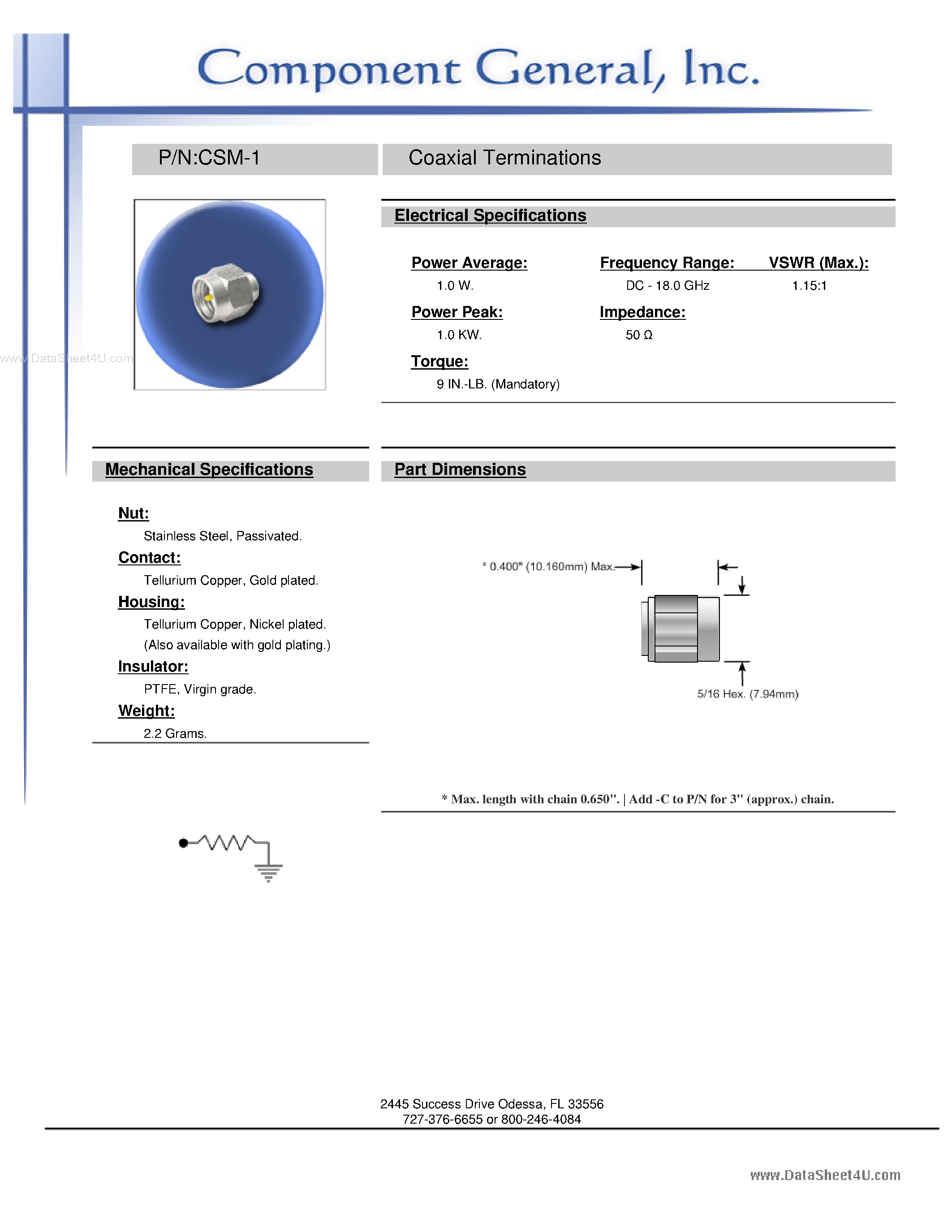 Datasheet CSM-02SM page 2 Datasheet CSM-02SM - (CSM-xx) Coaxial SMA Male Terminations page 2
