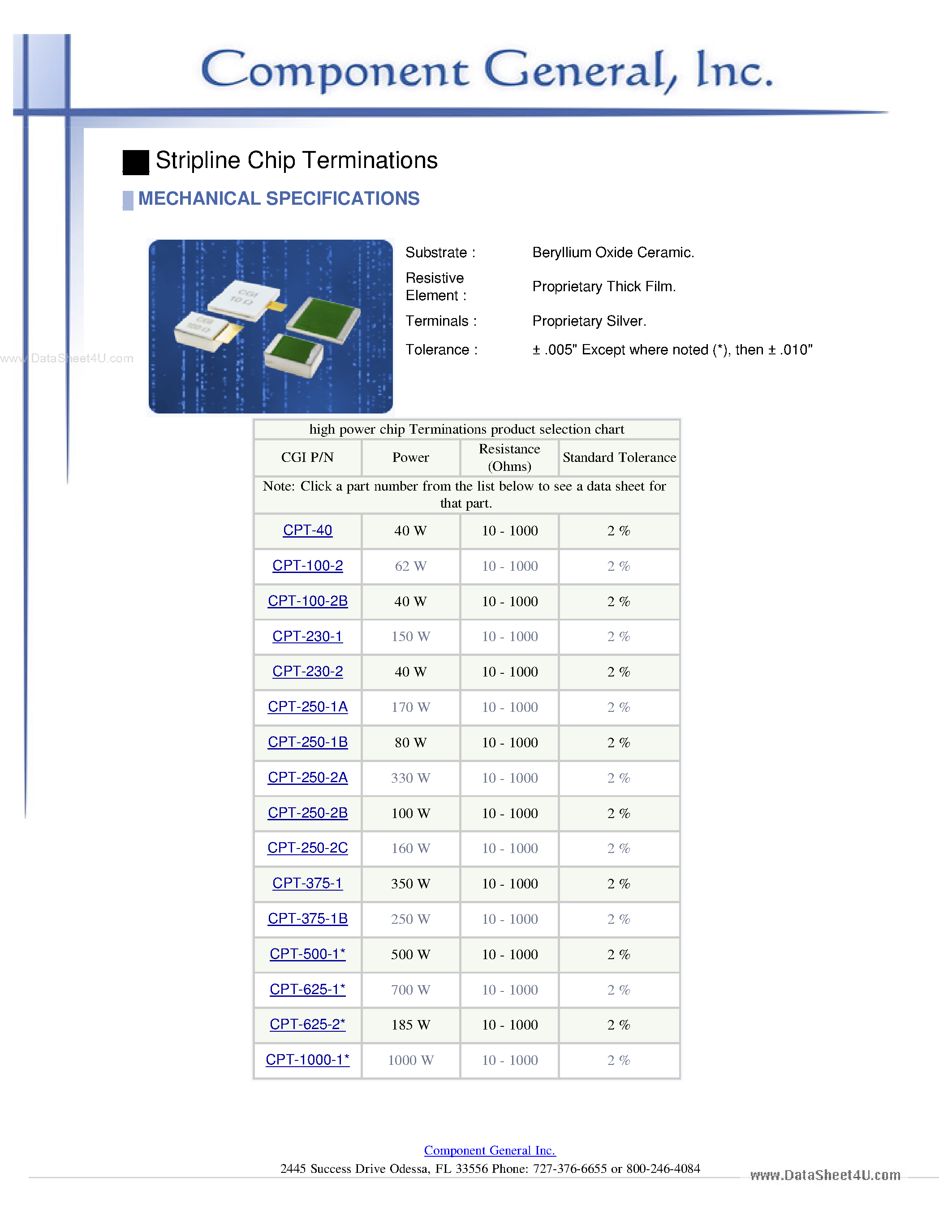 Datasheet CPT-100-2 - (CPT-xxx) Surface Mount Terminations page 1