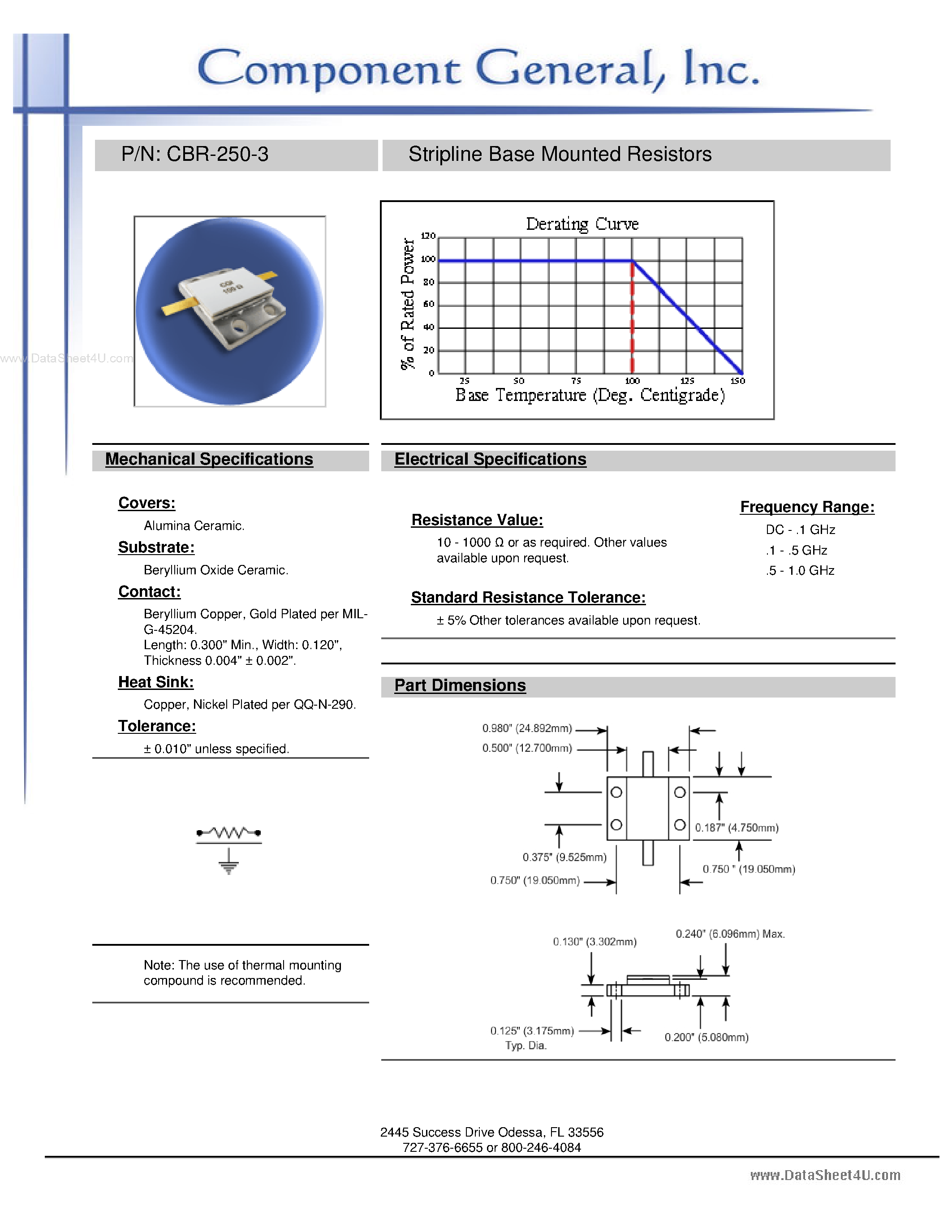 Datasheet CBR-250-3 - (CBR-xxx) 4 Hole Base Mounted Resistors page 2