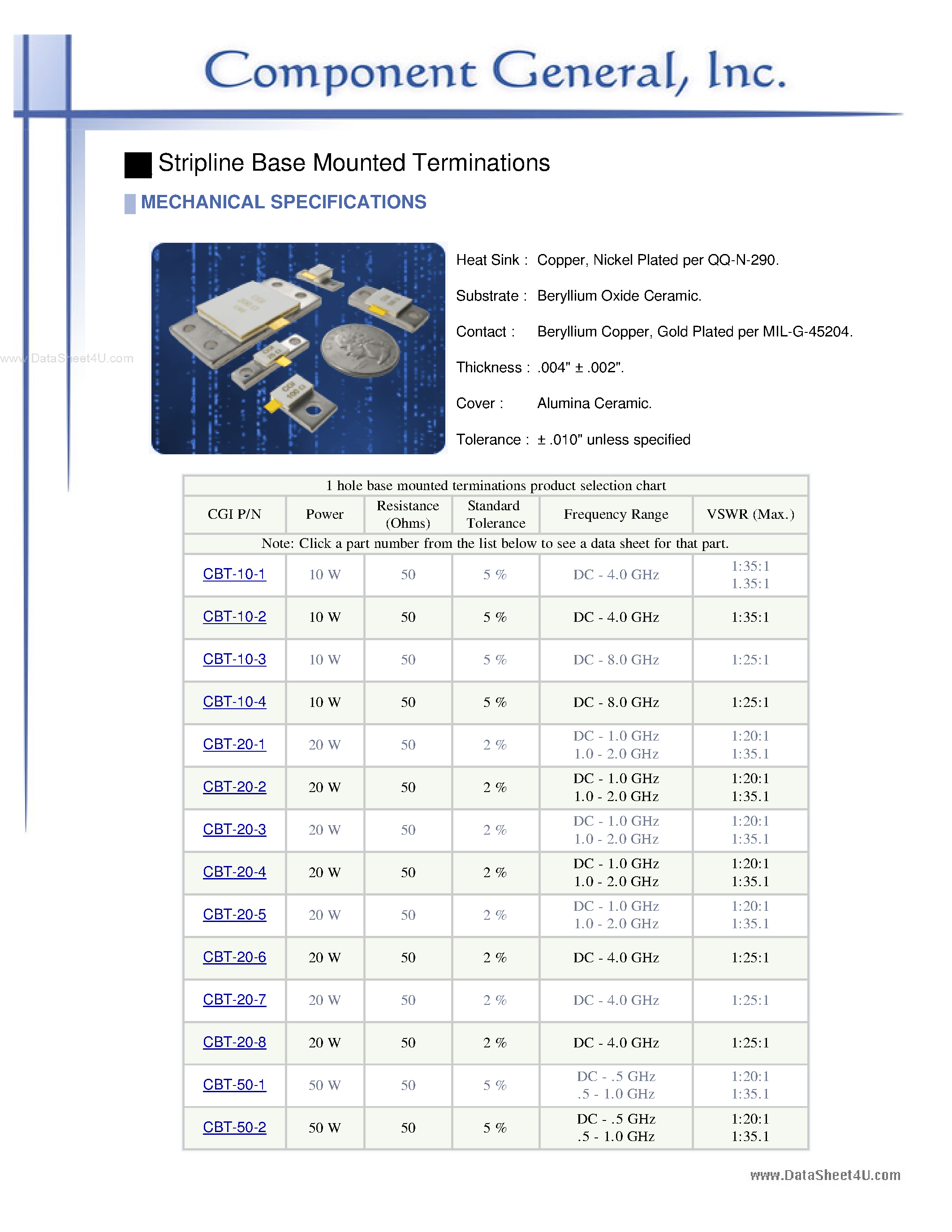 Даташит на микросхему CBT-10-1 страница 1 Даташит CBT-10-1 - (CBT-x0-x) 1 Hole Base Mounted Terminations страница 1