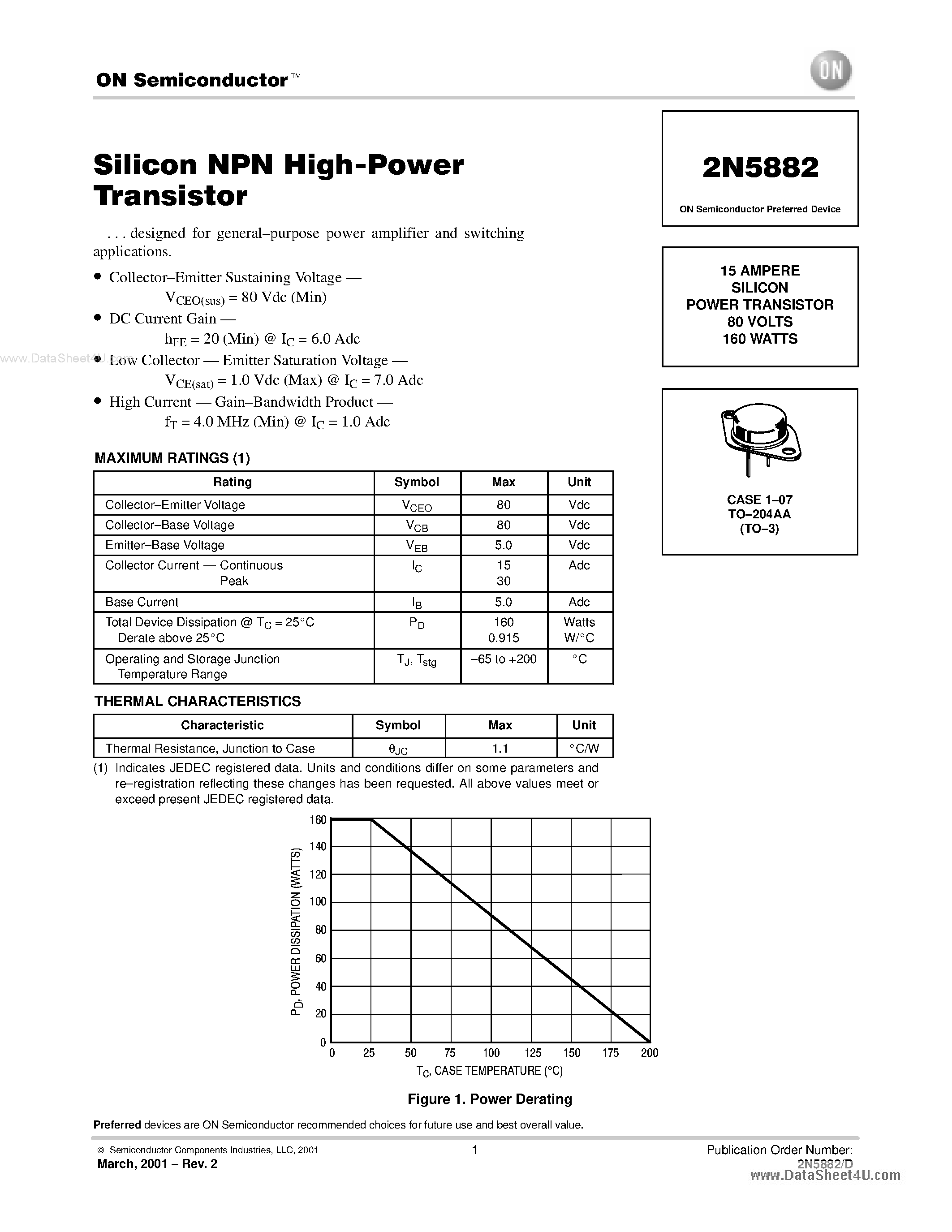 Datasheet 2N5882 - Silicon NPN High-Power Transistor page 1