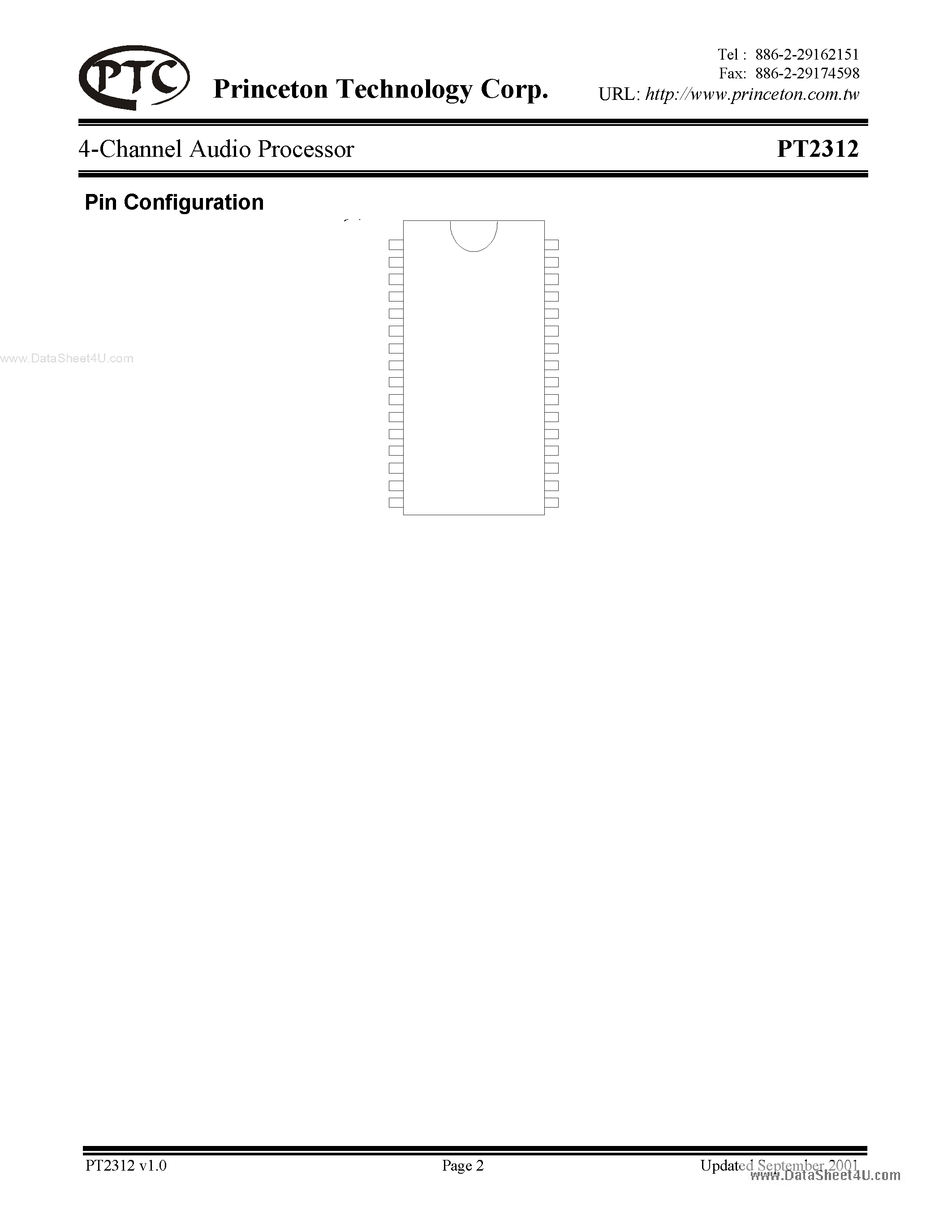 Datasheet PT2312 page 2 Datasheet PT2312 - 4-Channel Audio Processor page 2