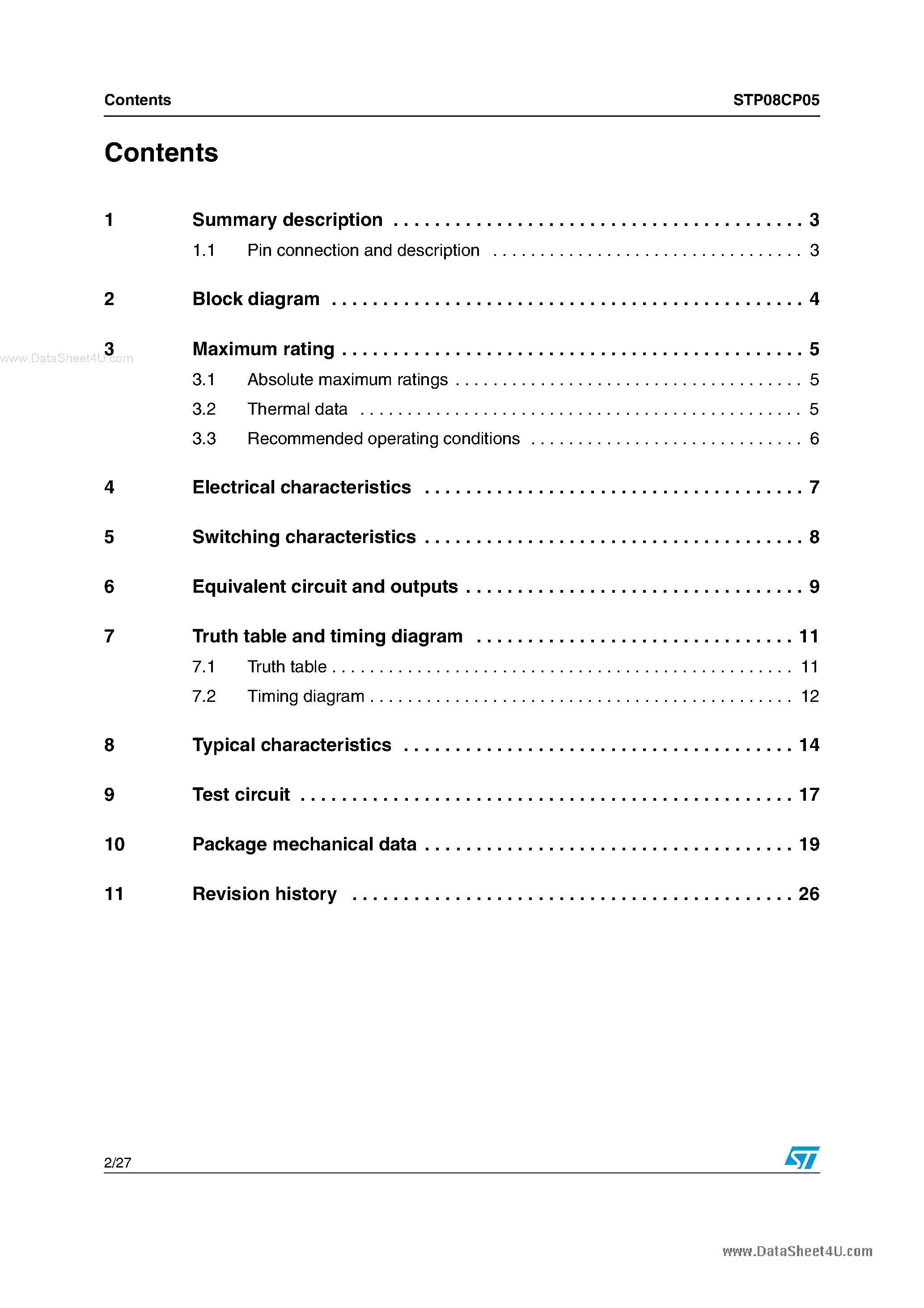 Даташит STP08CP05 - low current power 8-bit shift register страница 2