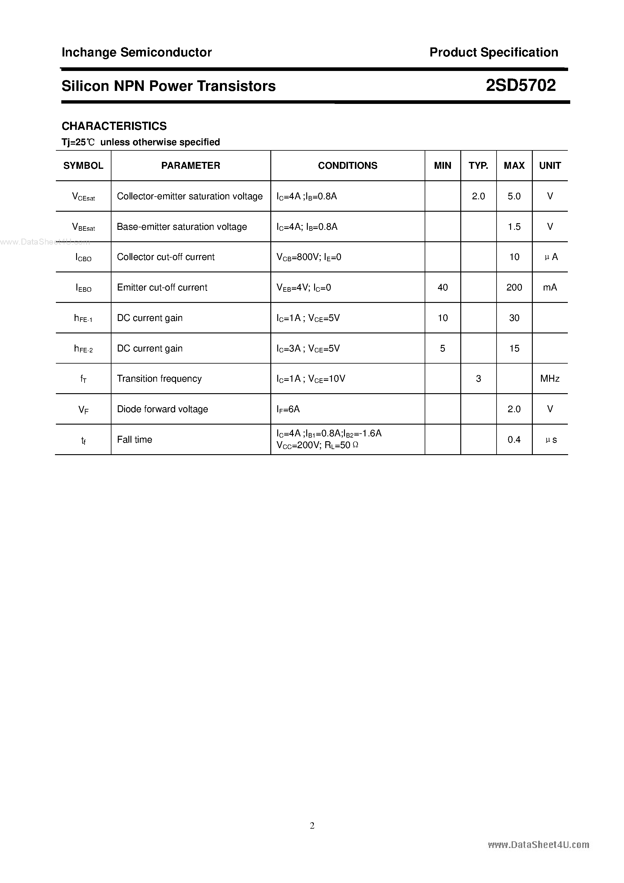Даташит 2SD5702 - Silicon NPN Power Transistors страница 2