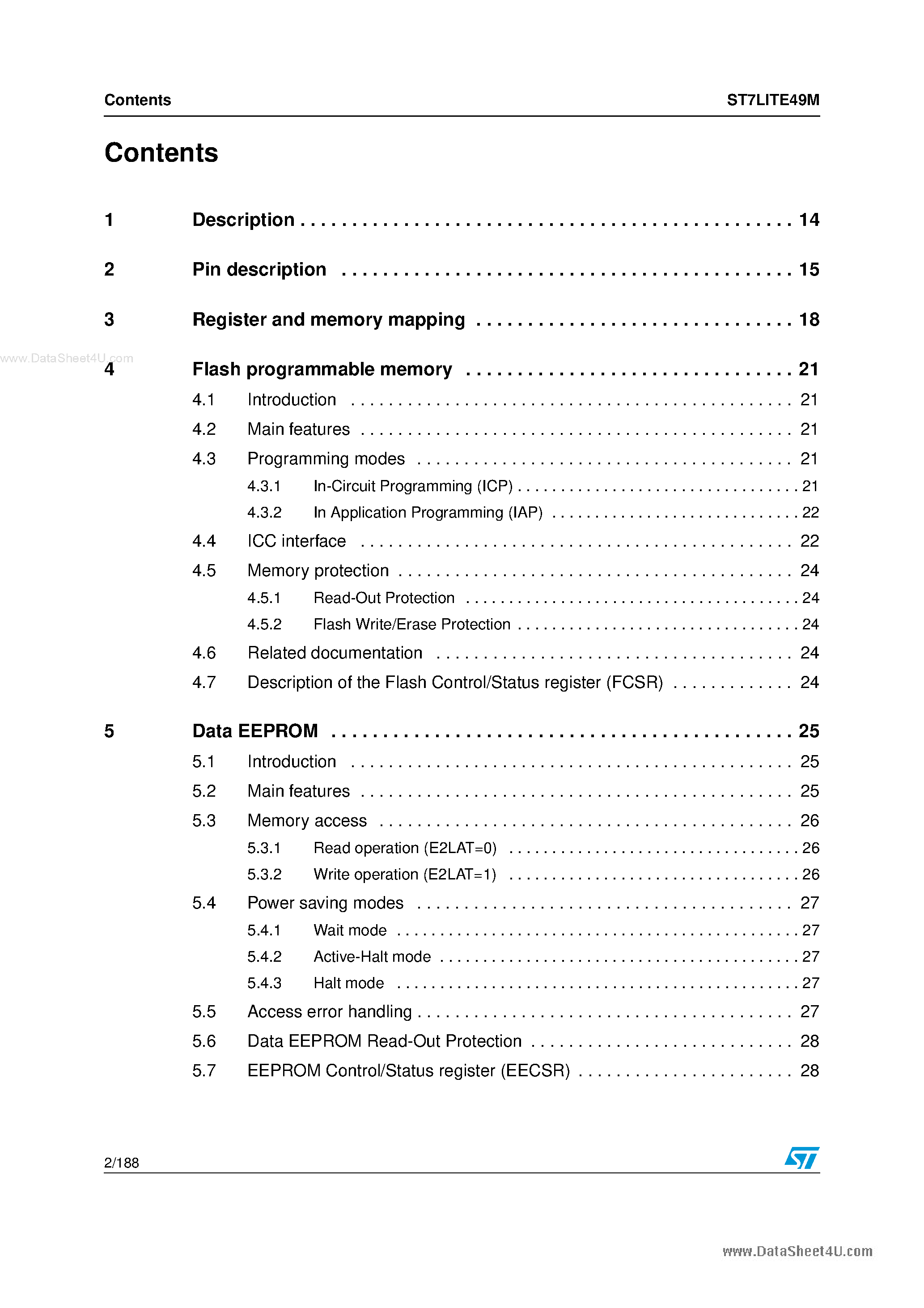 Даташит на микросхему ST7LITE49M страница 2 Даташит ST7LITE49M - 8-bit MCU страница 2