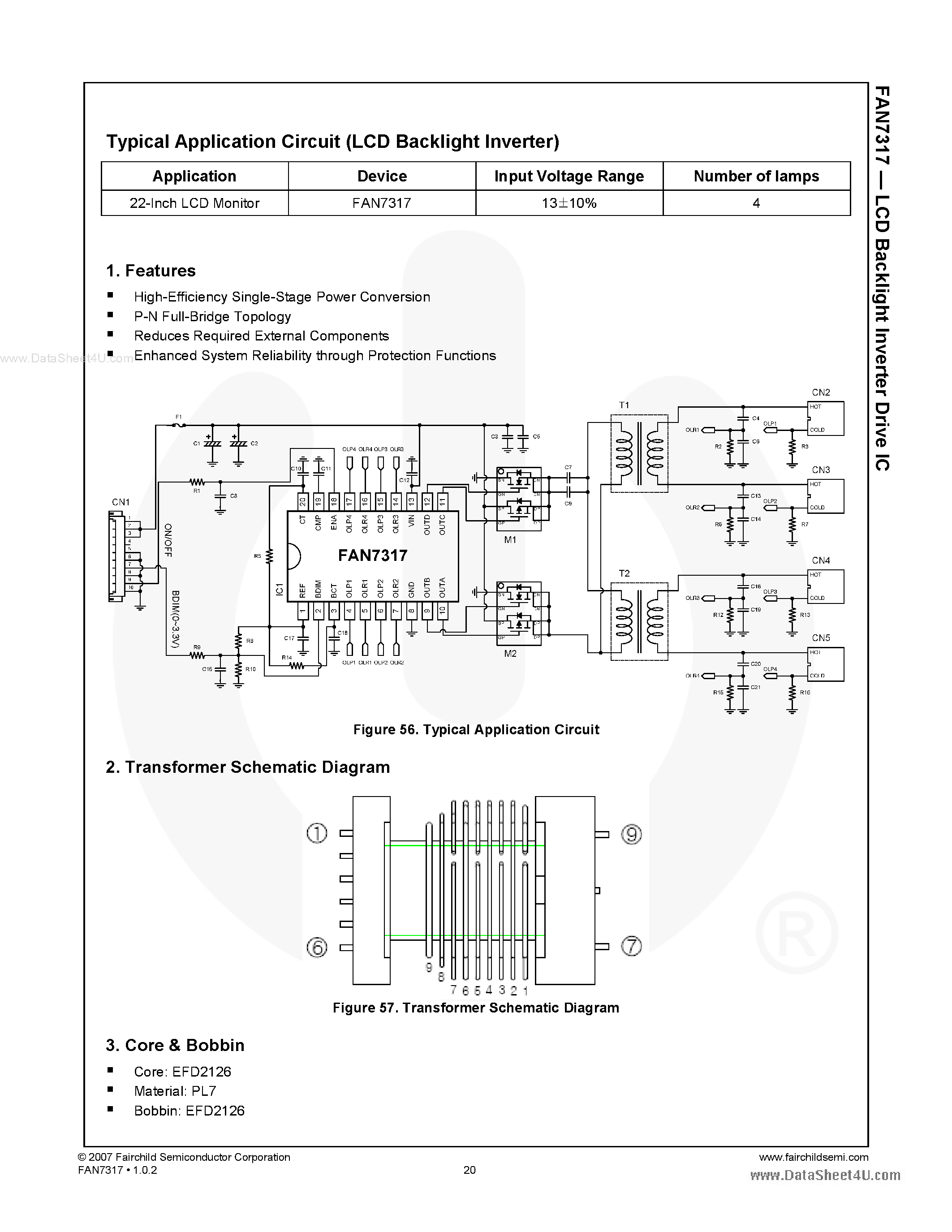 Даташит FAN7317 - LCD Backlight Inverter Drive IC страница 2
