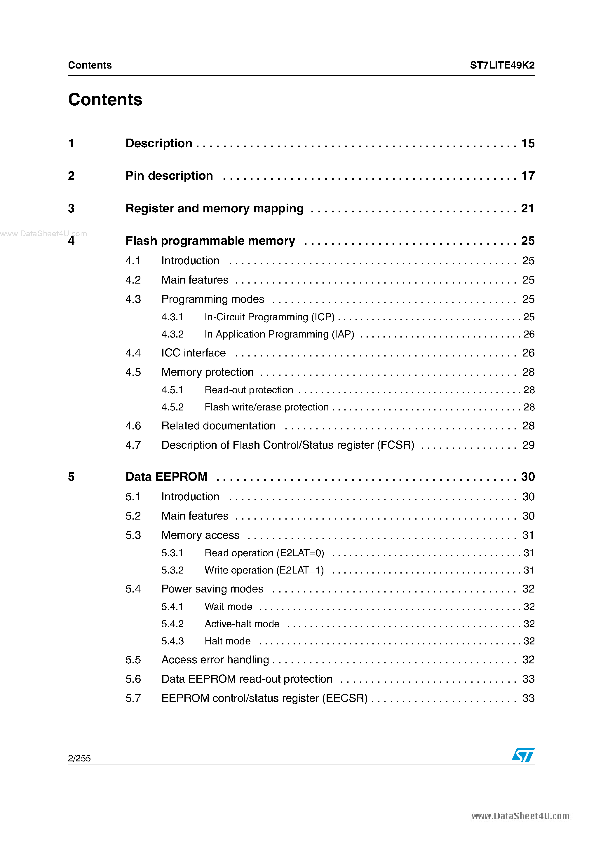 Даташит на микросхему ST7LITE49K2 страница 2 Даташит ST7LITE49K2 - 8-bit MCU страница 2