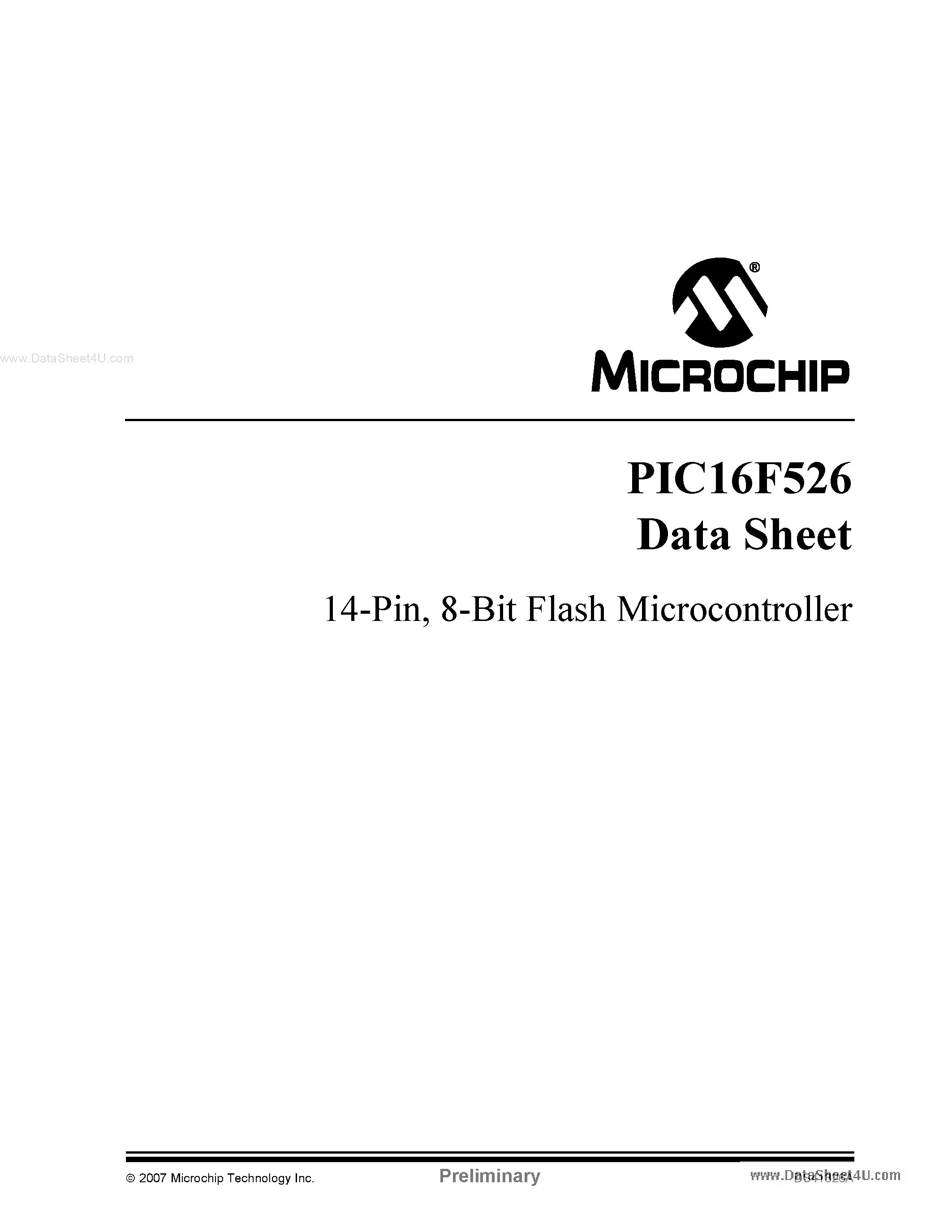 Даташит PIC16F526 - 8-Bit Flash Microcontroller страница 1