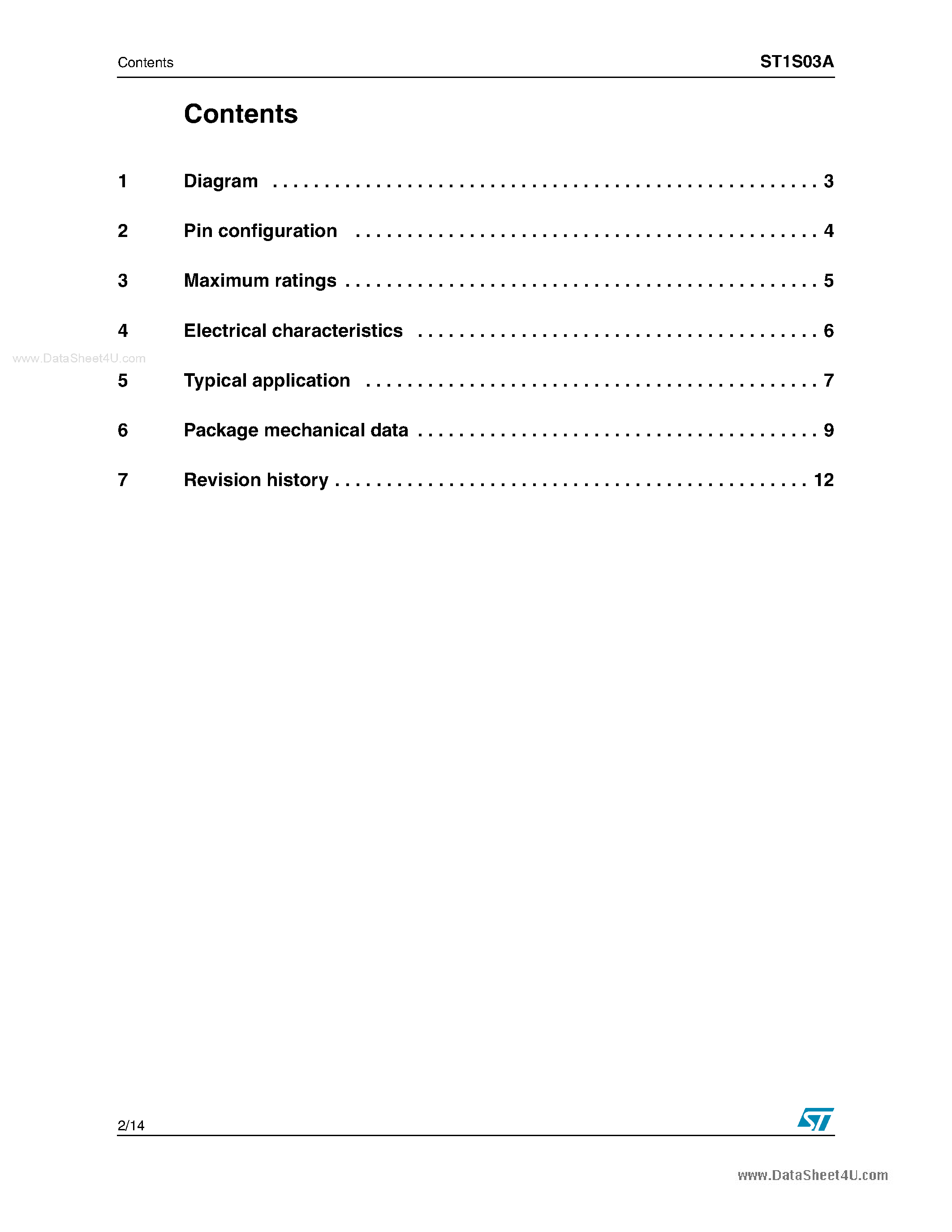 Datasheet ST1S03A page 2 Datasheet ST1S03A - step-down switching regulator page 2