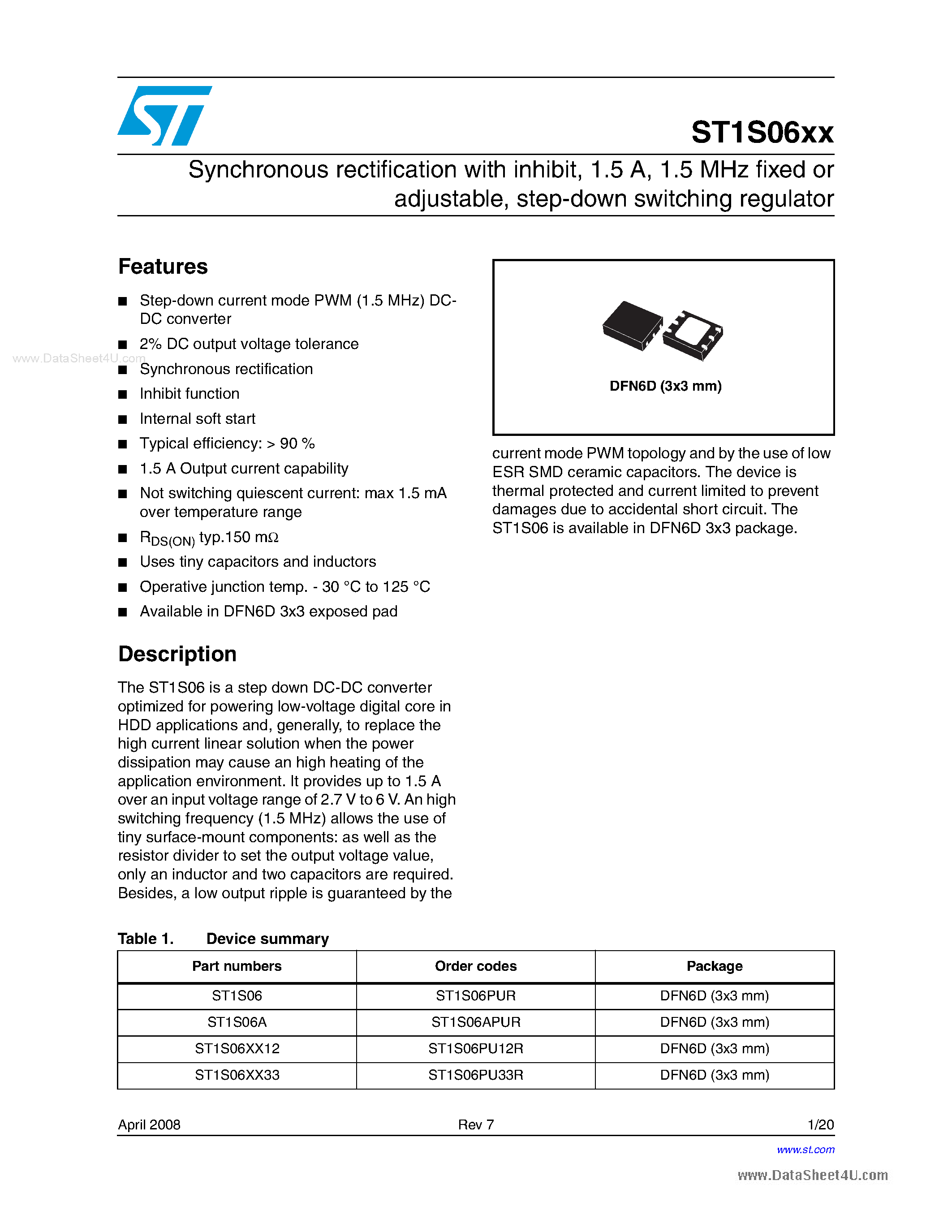 Datasheet ST1S06xx page 1 Datasheet ST1S06xx - Synchronous rectification page 1