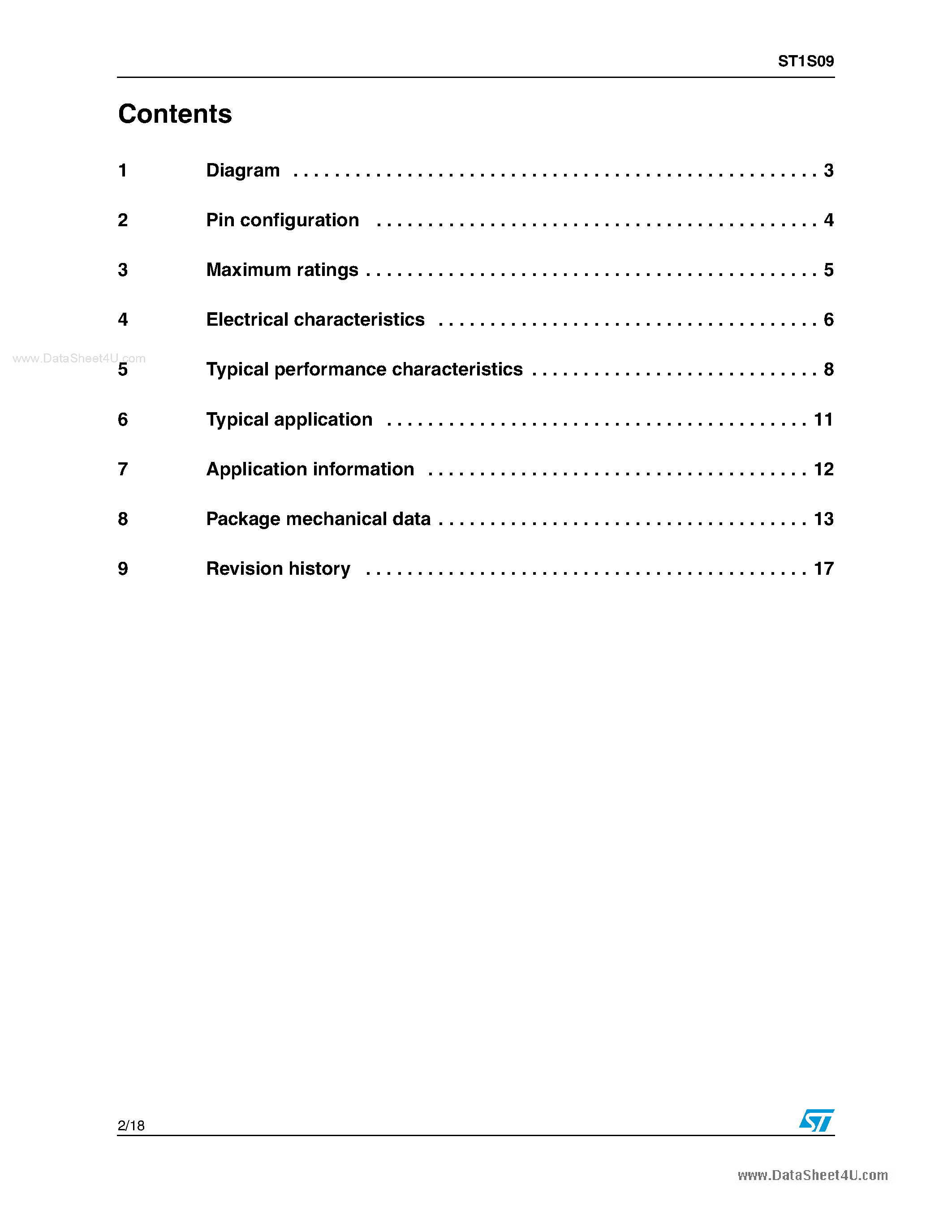 Datasheet ST1S09 page 2 Datasheet ST1S09 - 1.5 MHz PWM step-down switching regulator page 2