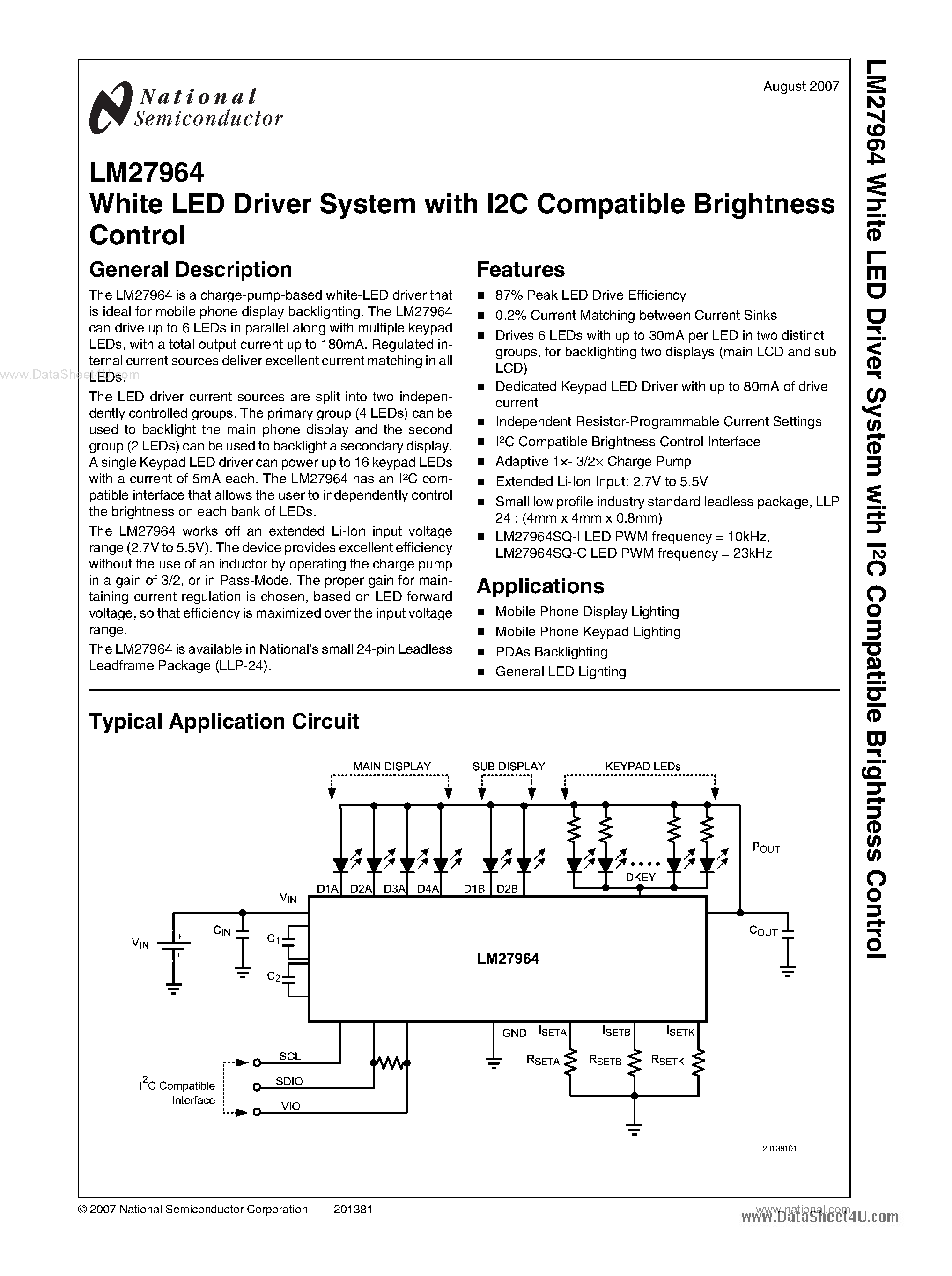 Datasheet LM27964 - White LED Driver System page 1