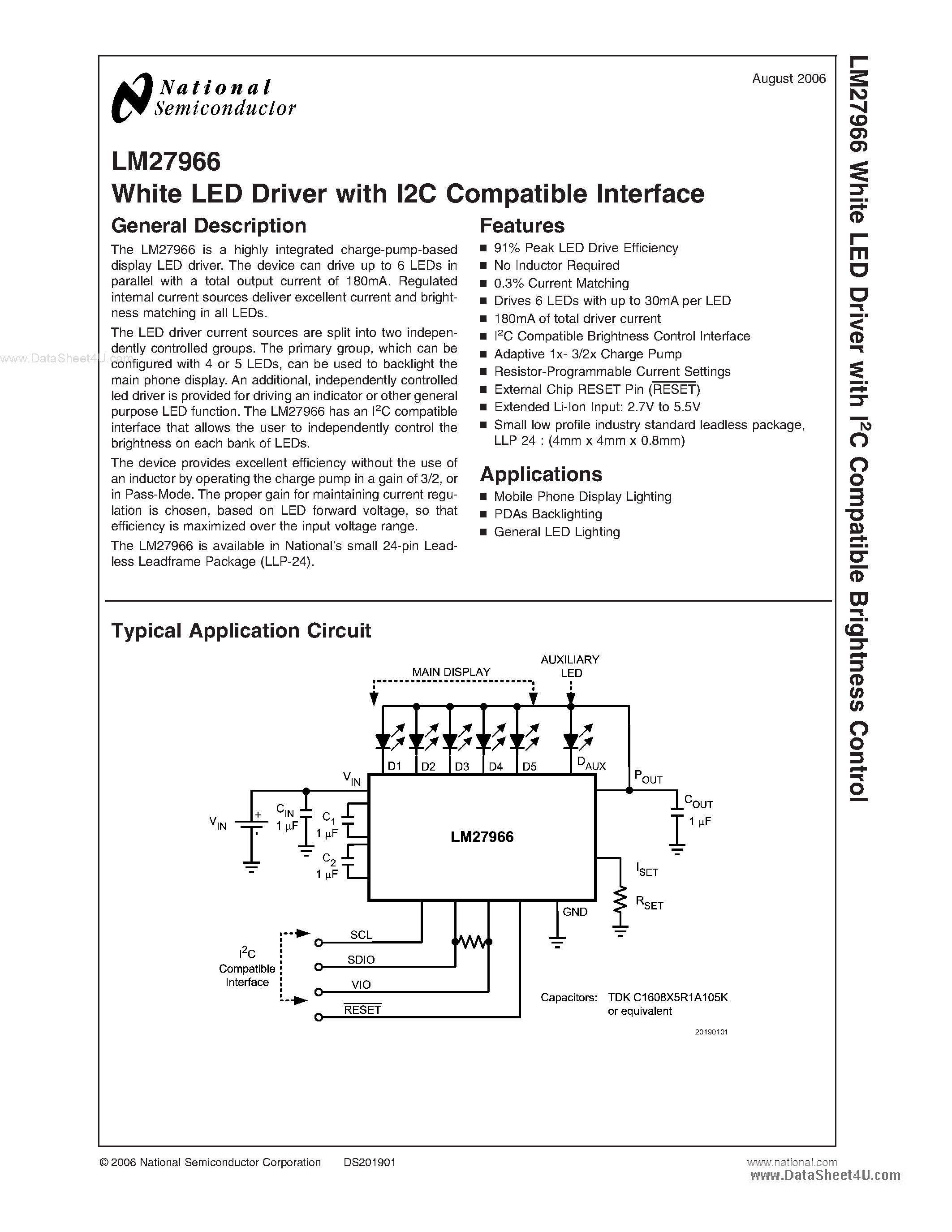 Datasheet LM27966 - White LED Driver page 1