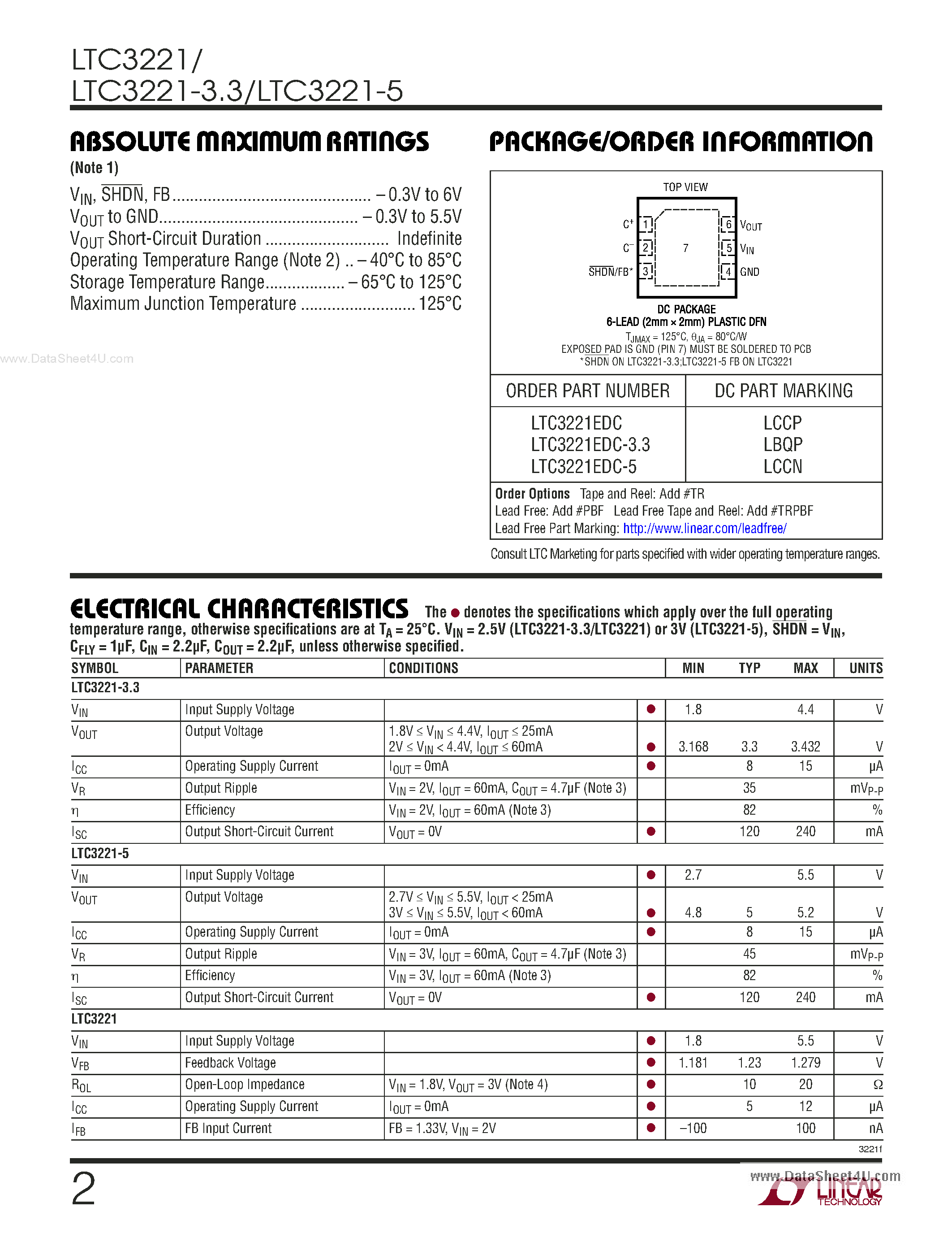 Datasheet LTC3221 - Micropower page 2