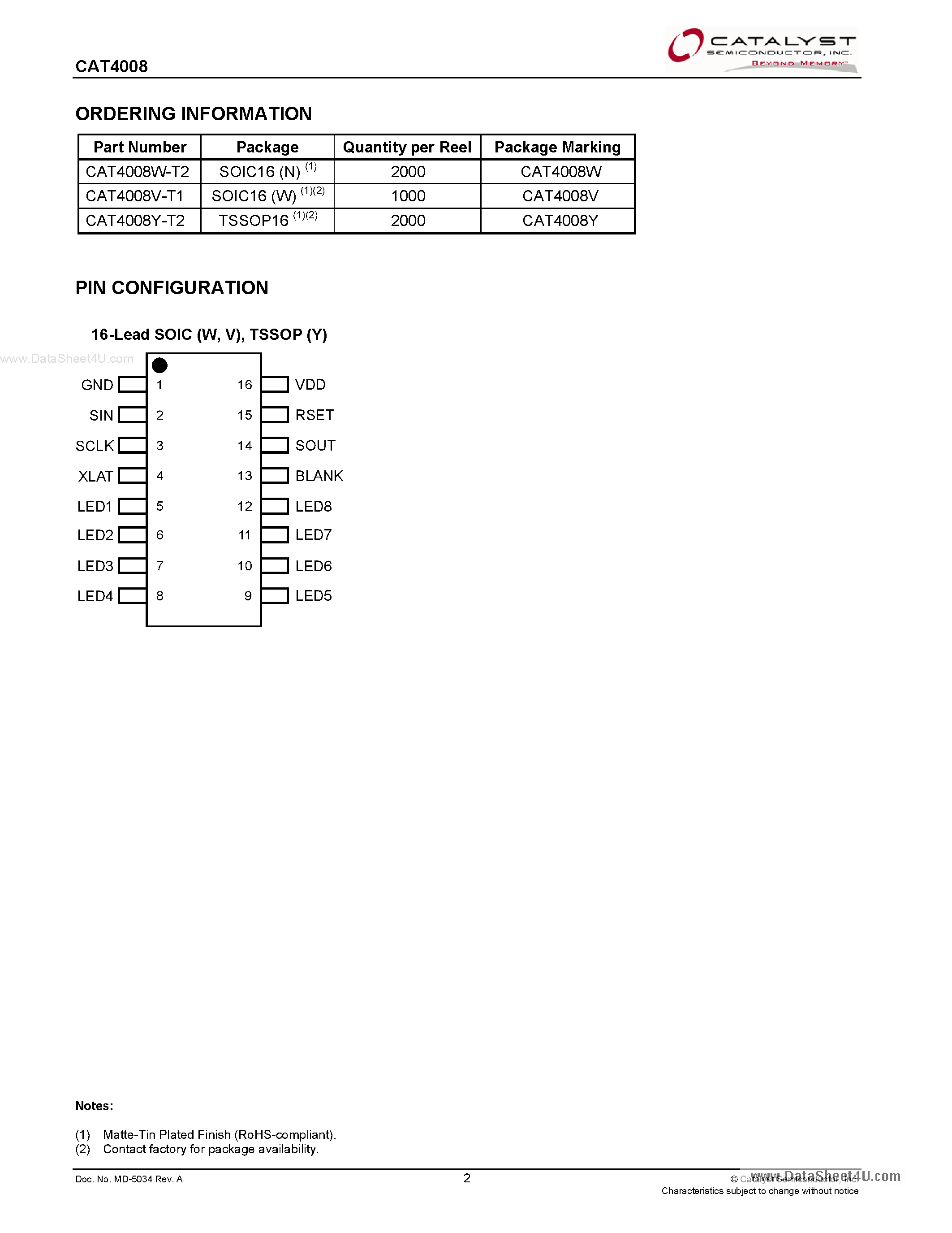 Даташит на микросхему CAT4008 страница 2 Даташит CAT4008 - 8-Channel Constant Current LED Driver страница 2