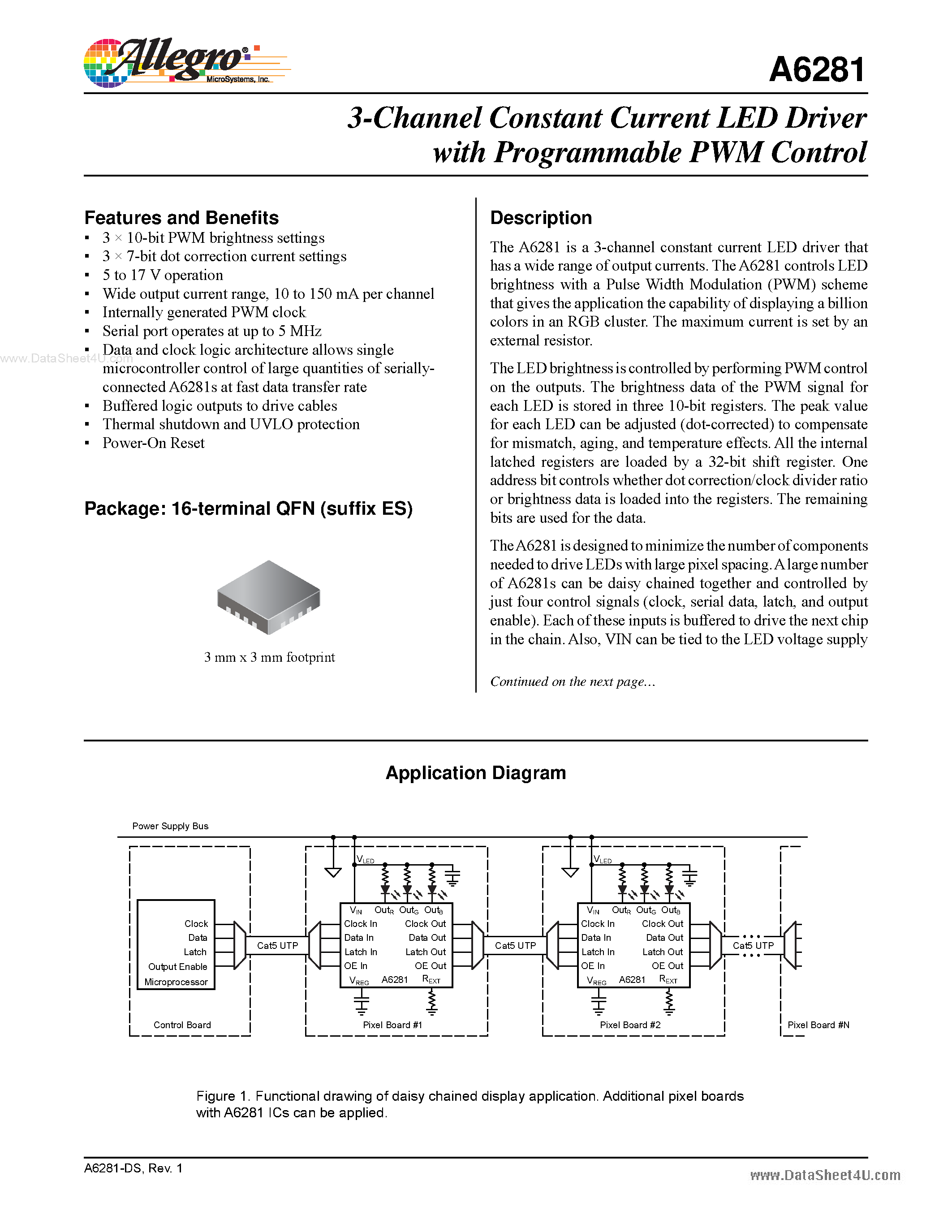 Datasheet A6281 - 3-Channel Constant Current LED Driver page 1