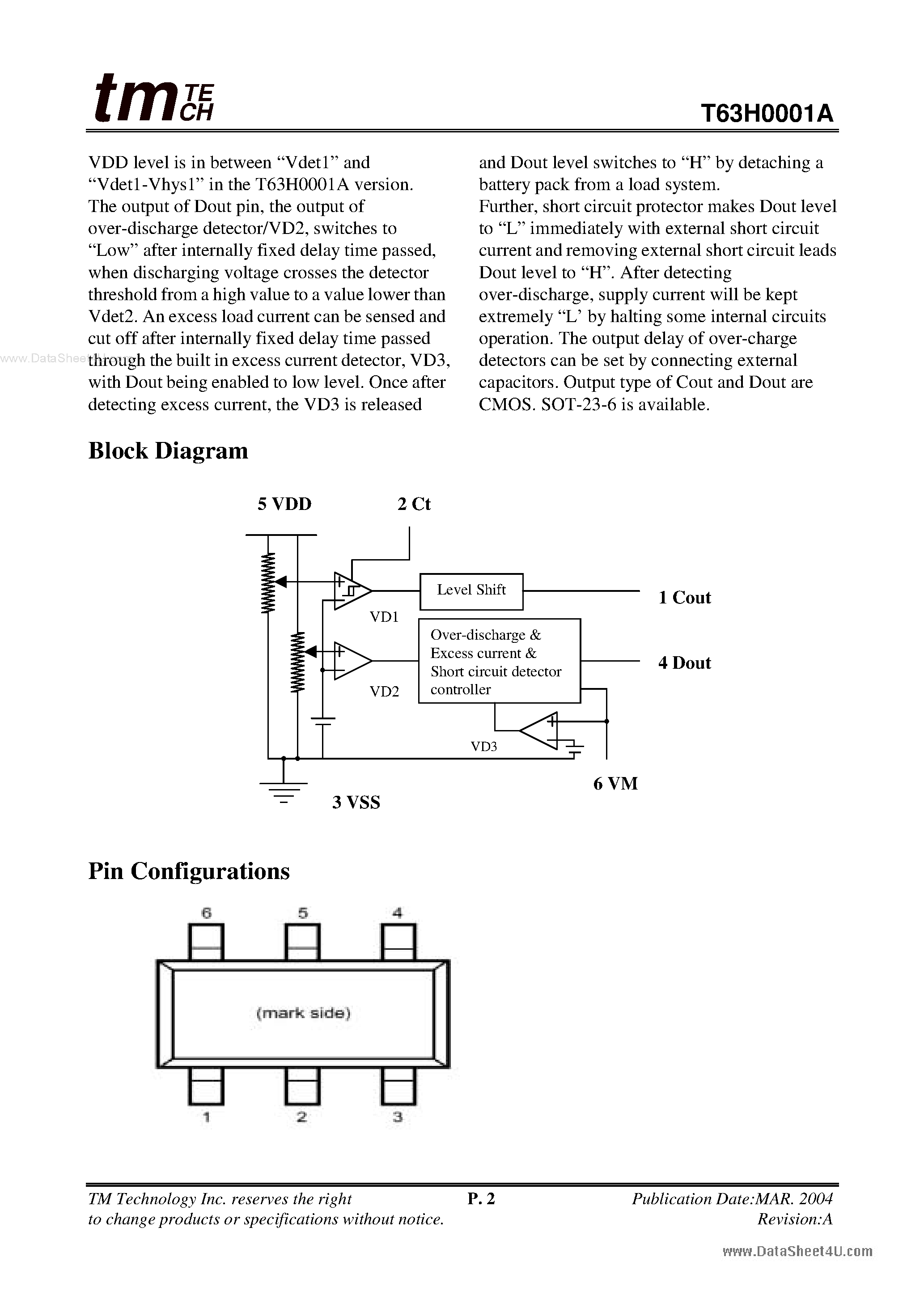 Datasheet T63H0001A - Li-Ion Battery Protector page 2