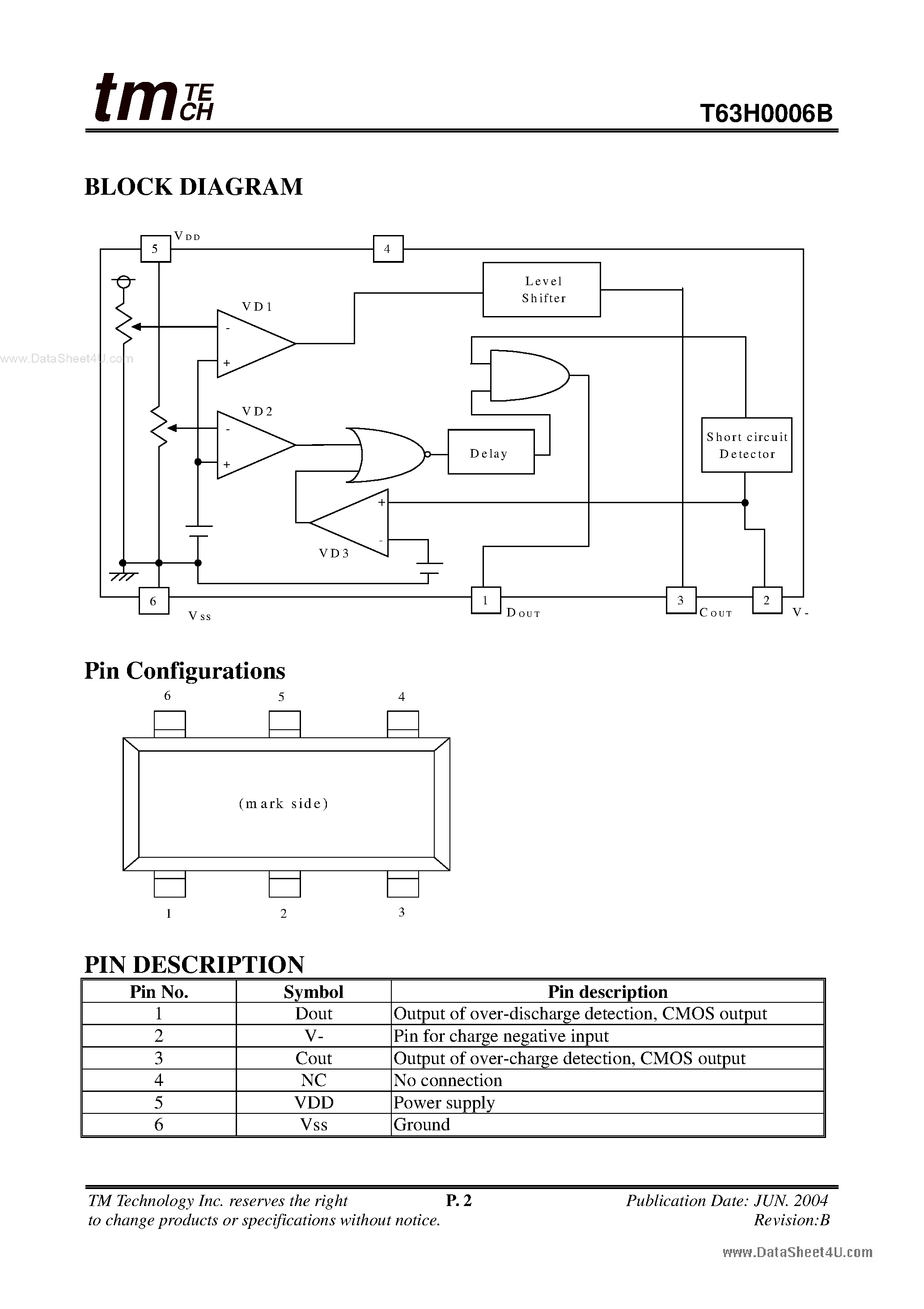 Datasheet T63H0006B - Li-Ion Battery Protector page 2